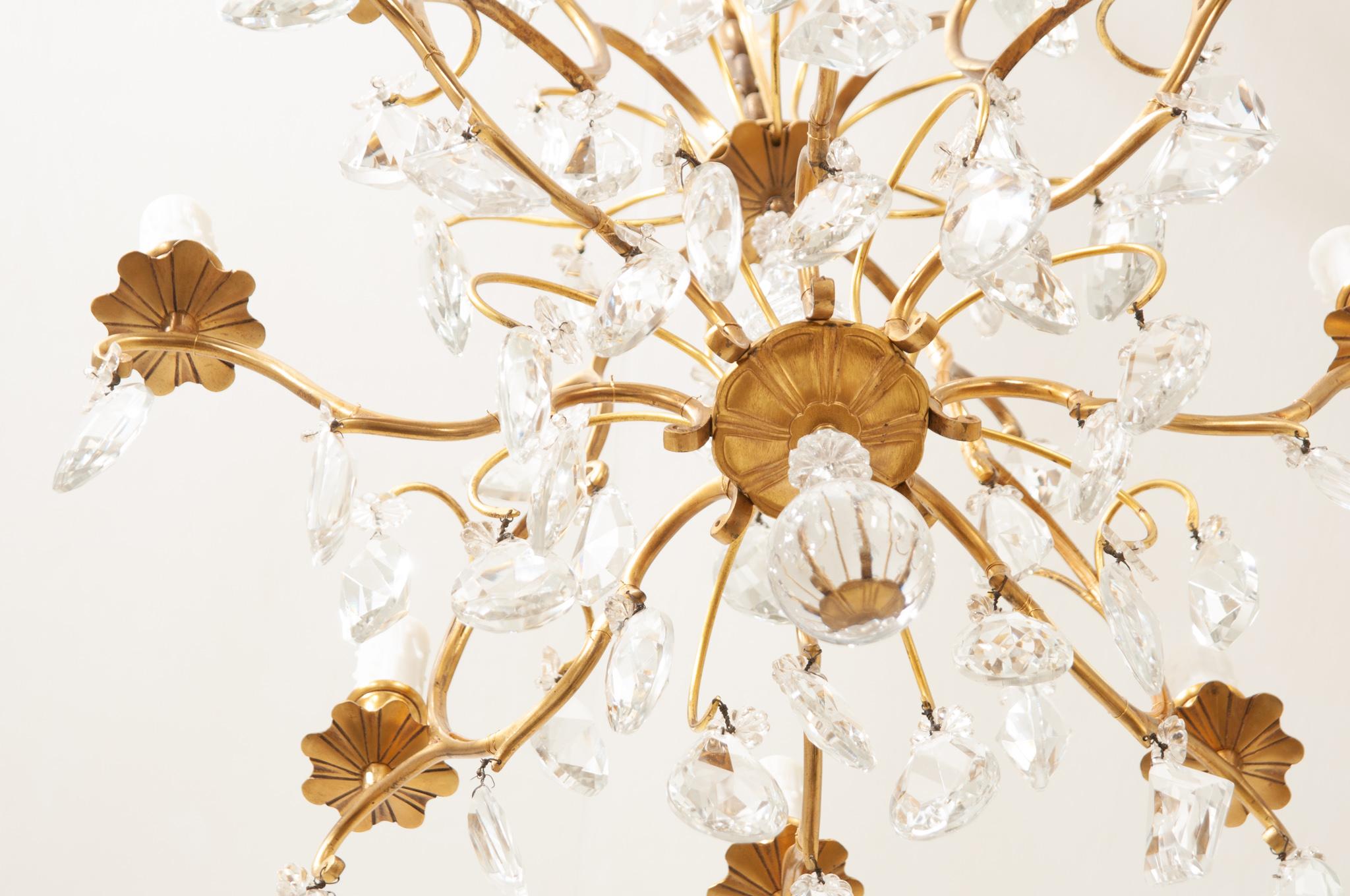 20th Century French Vintage Crystal & Brass Chandelier For Sale