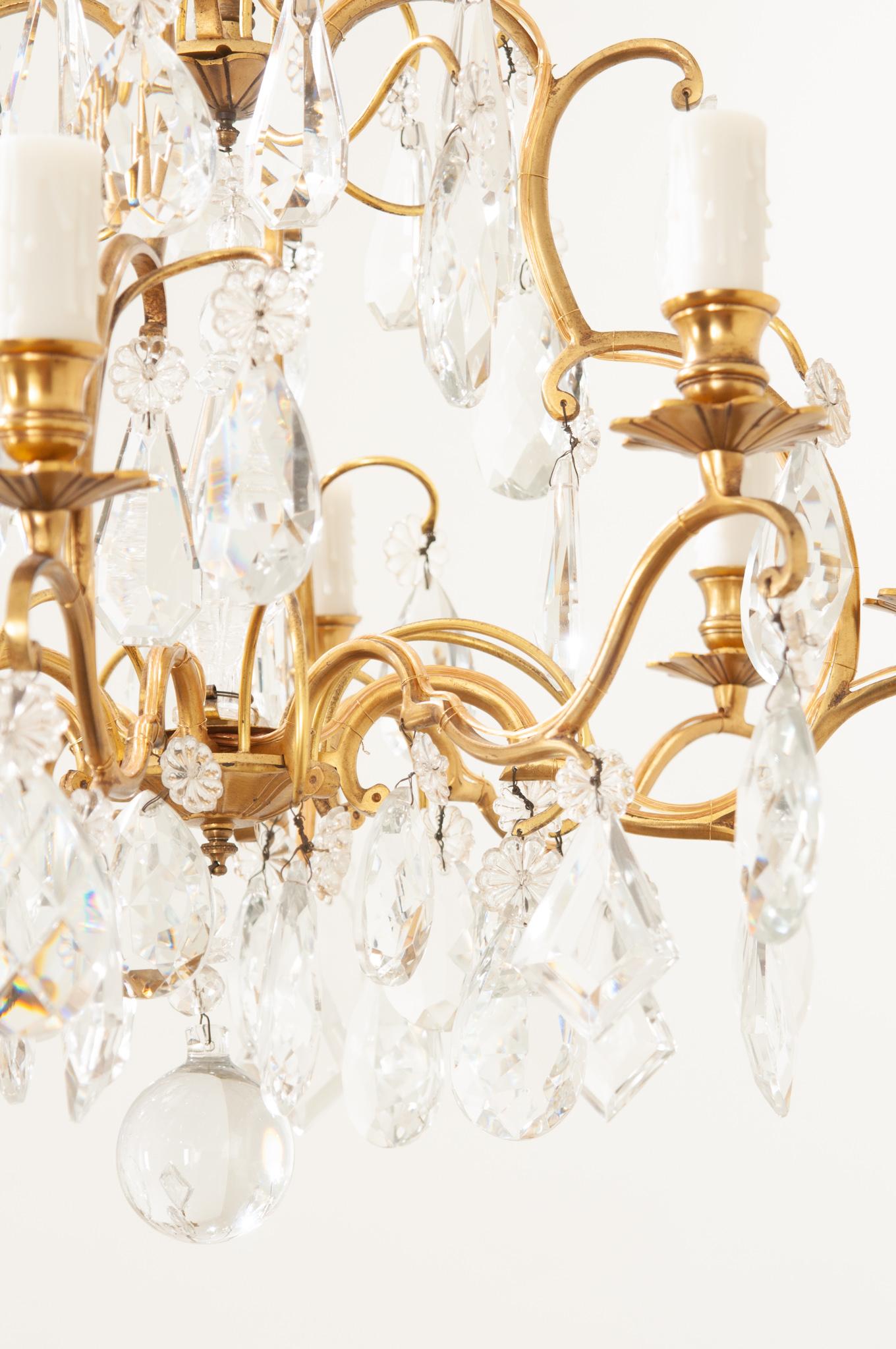 French Vintage Crystal & Brass Chandelier For Sale 2