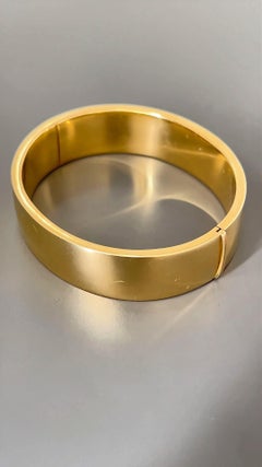 French Vintage Cuff Bracelet 18k Yellow Gold Wide Bangle Hinged Clasp