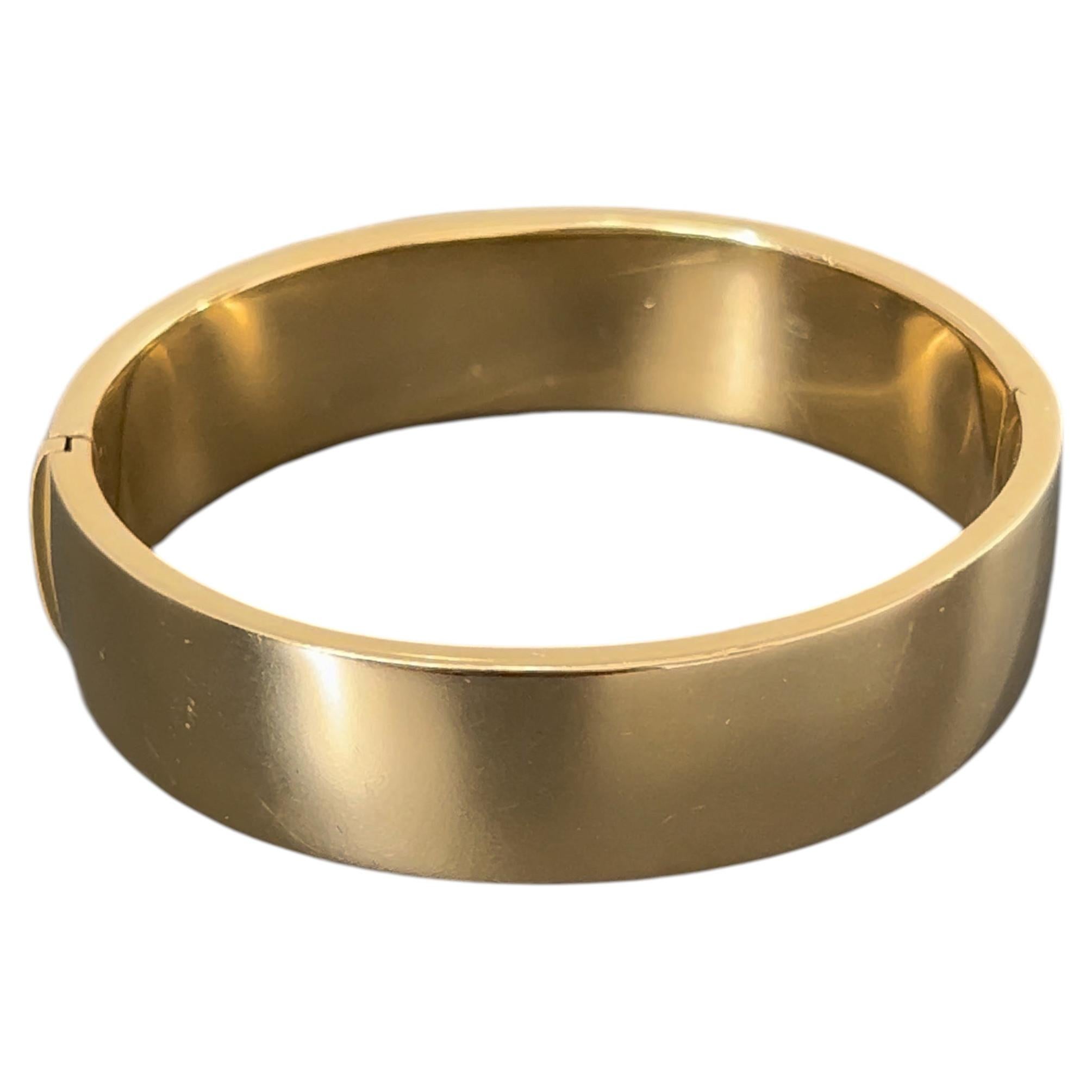 French Vintage Cuff Bracelet 18k Yellow Gold Wide Bangle Hinged Clasp
