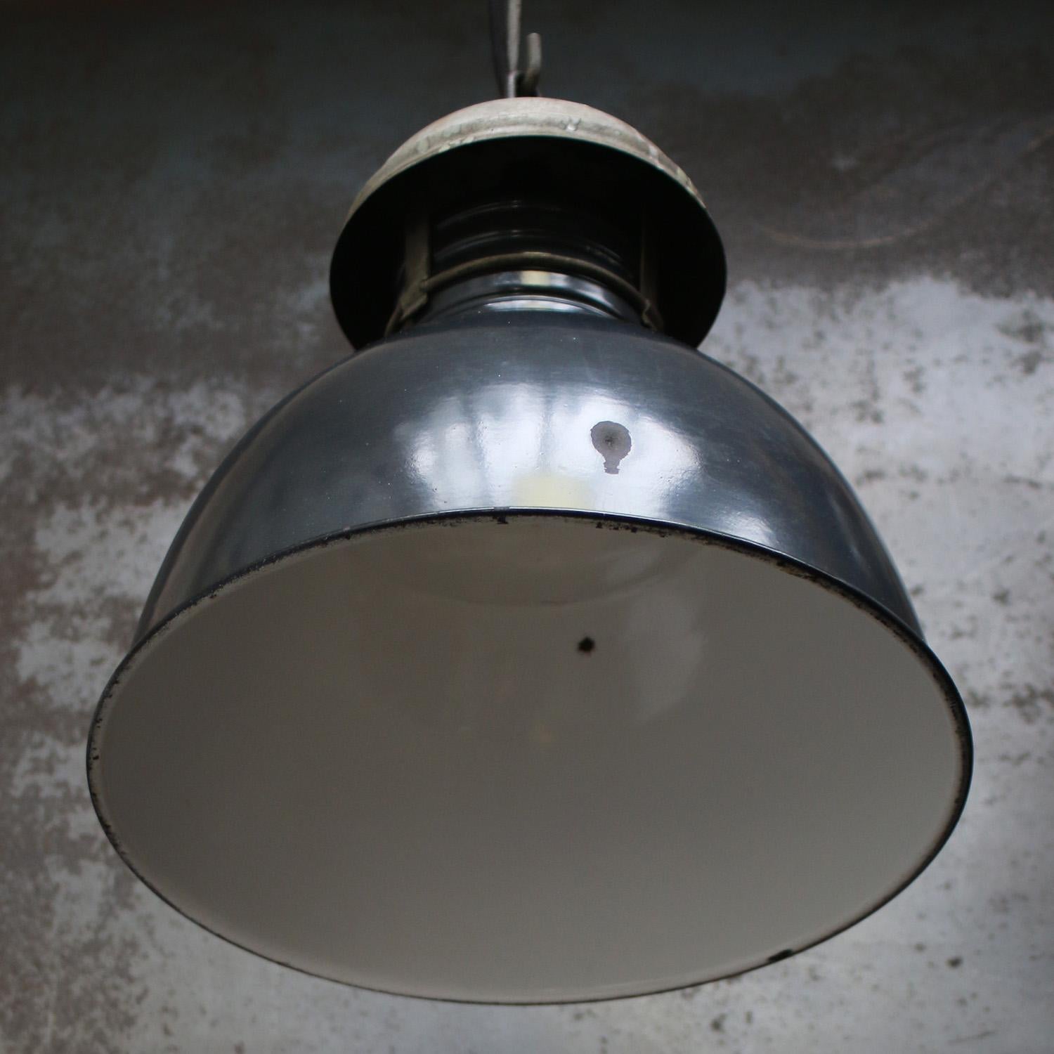 Aluminum French Vintage Dark Blue Enamel Industrial Pedant Light For Sale