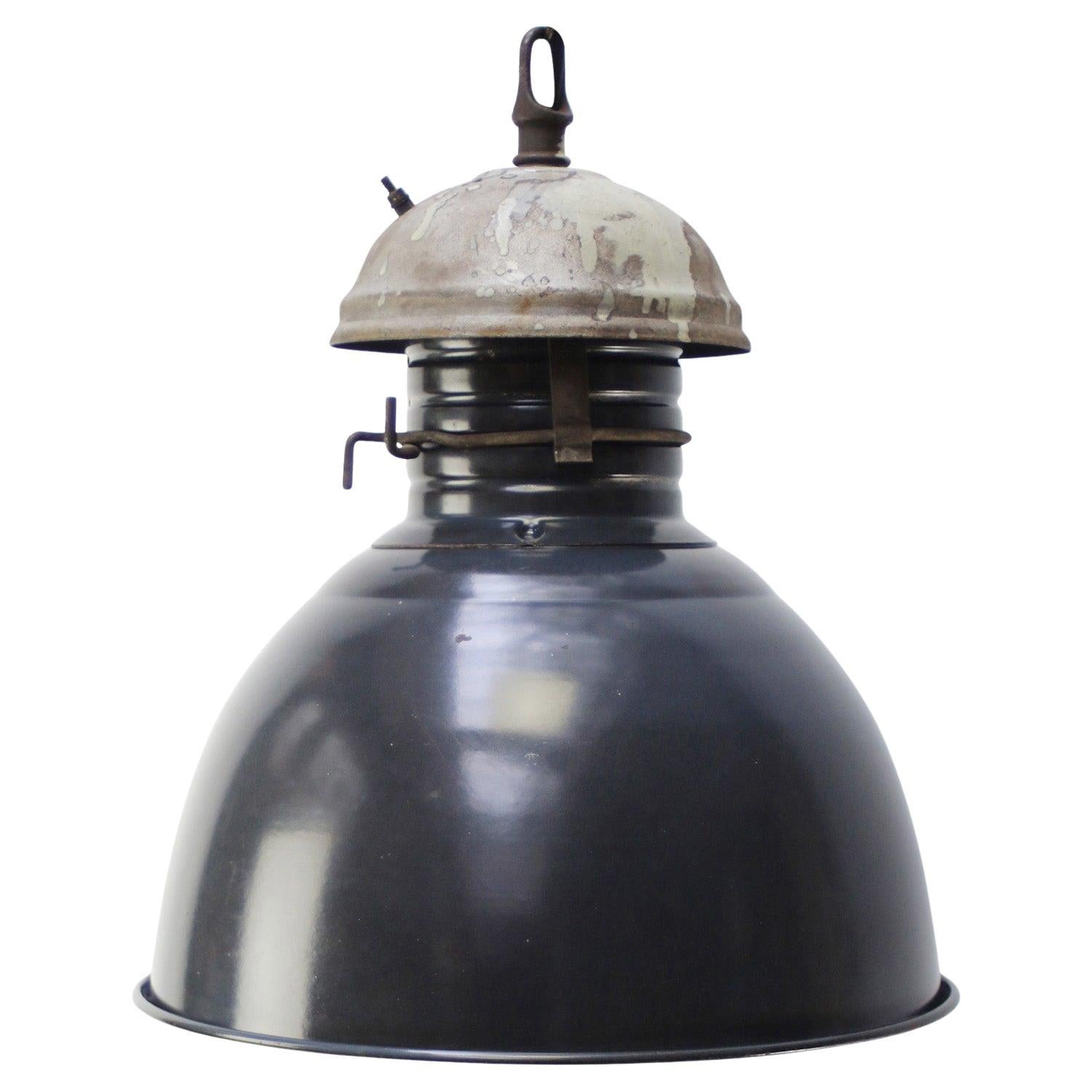 French Vintage Dark Blue Enamel Industrial Pedant Light For Sale