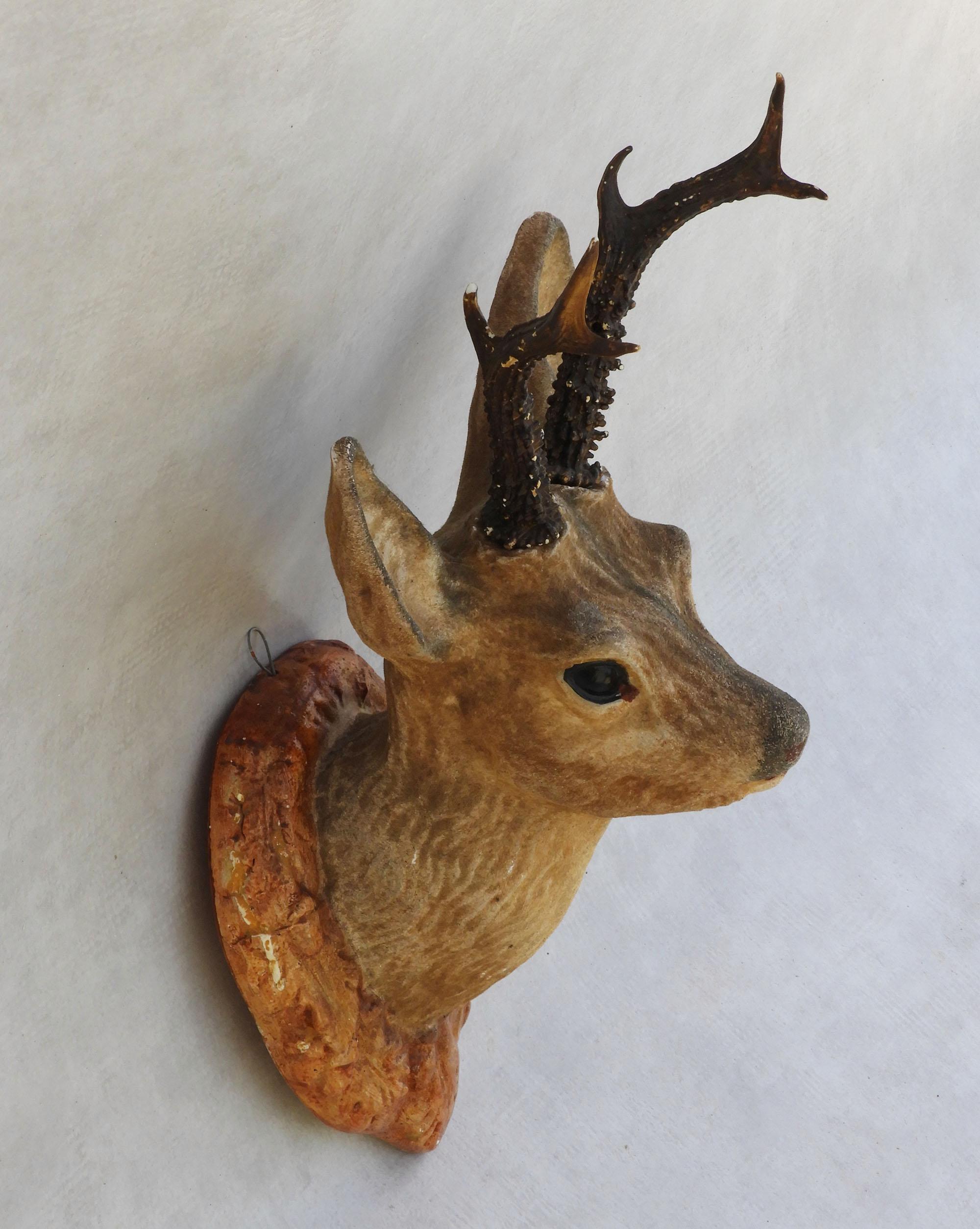 French Vintage Deer Head “Faux Taxidermy” C1950 Decorative Wall Plaque C1950 In Fair Condition In Trensacq, FR