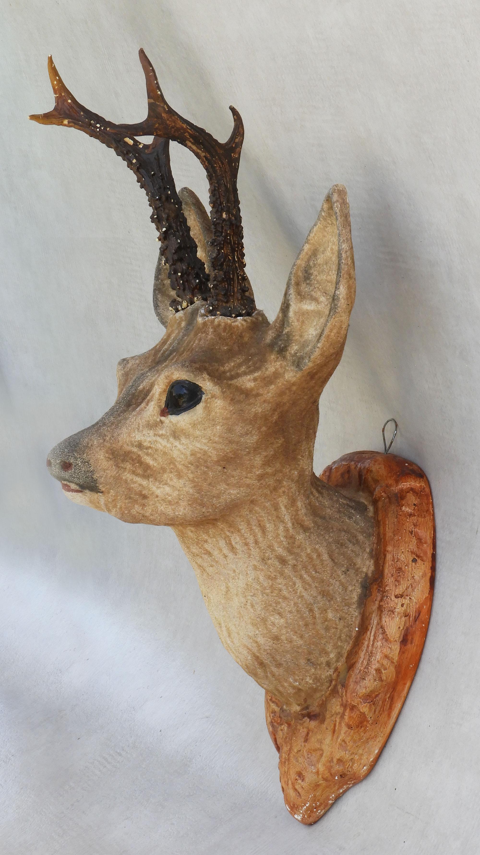20th Century French Vintage Deer Head “Faux Taxidermy” C1950 Decorative Wall Plaque C1950