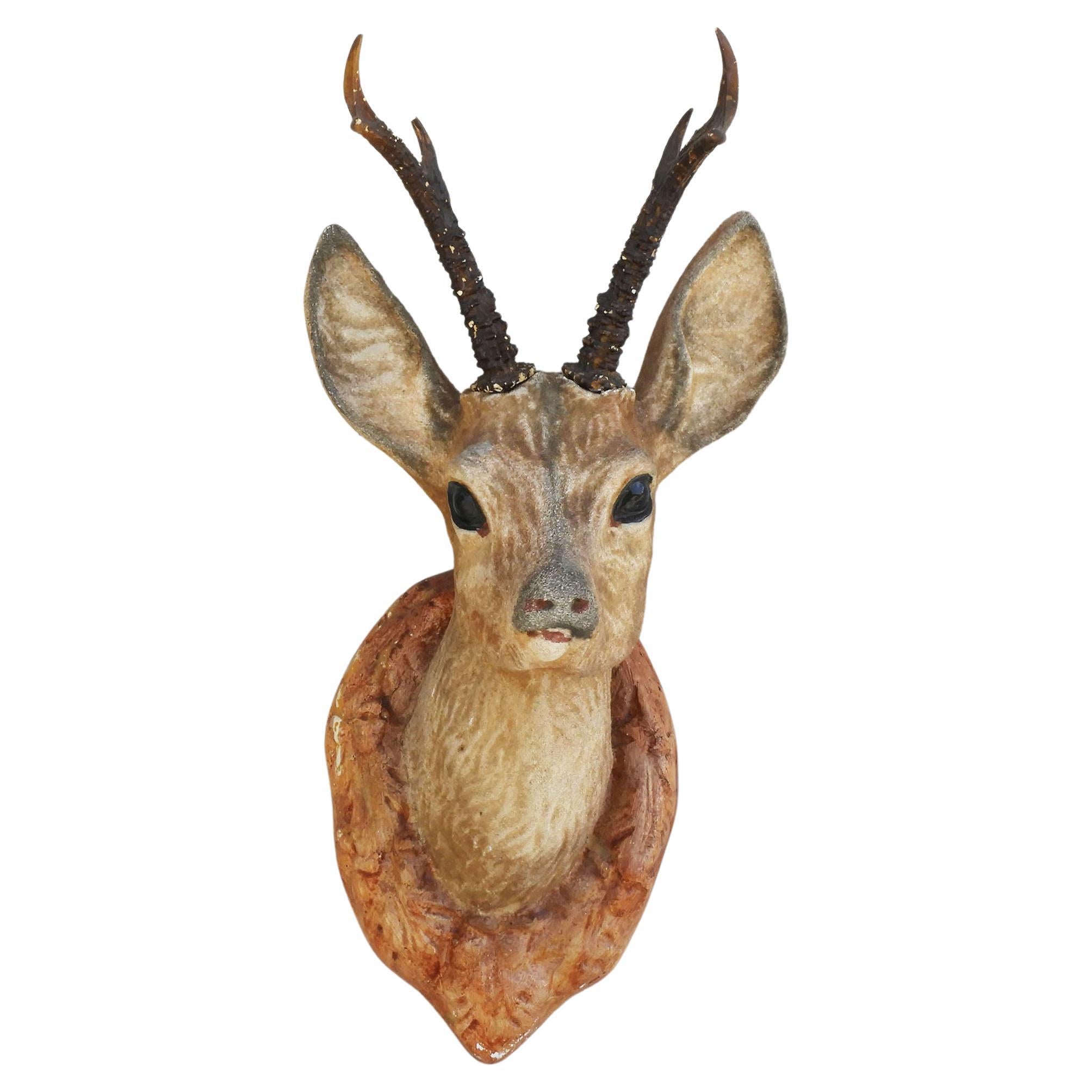 French Vintage Deer Head “Faux Taxidermy” C1950 Decorative Wall Plaque C1950
