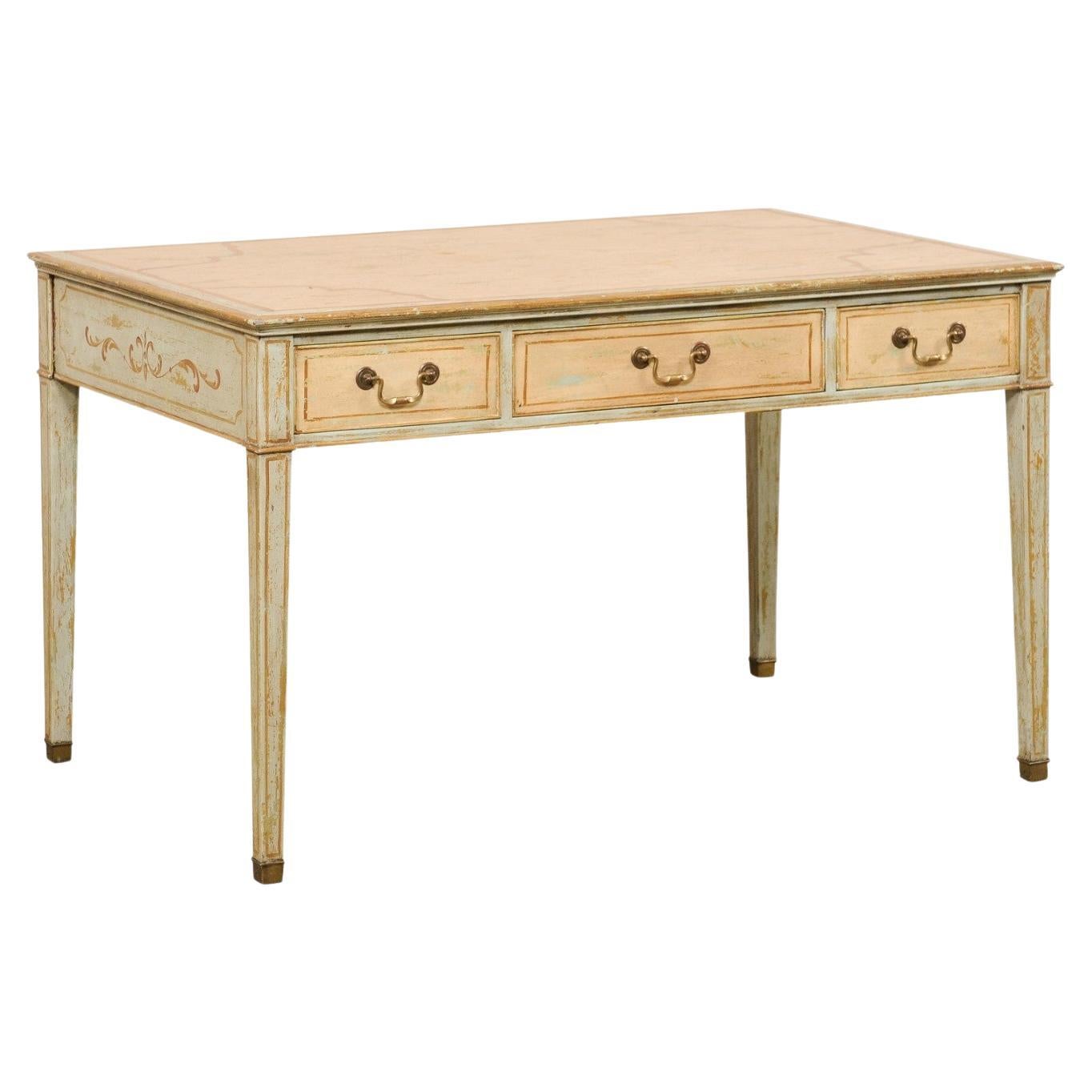 French Small Size Three-Drawer Wooden Desk at 1stDibs