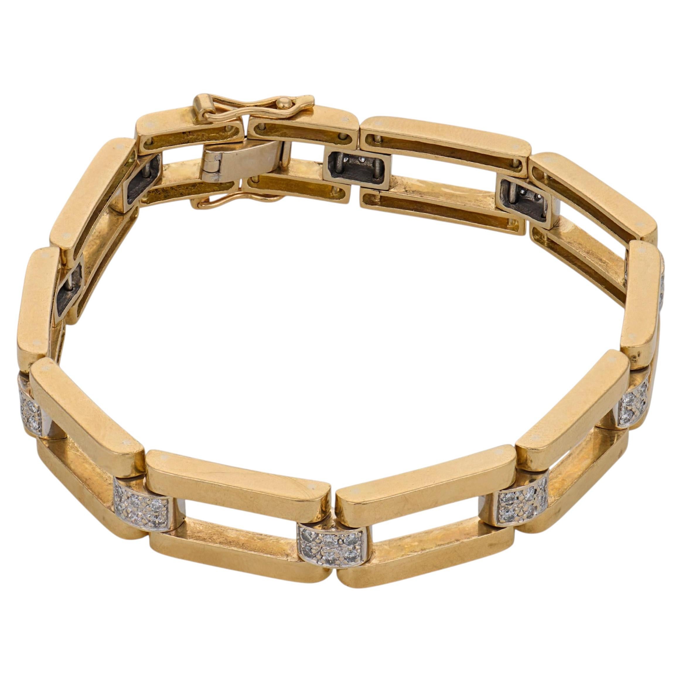 French vintage diamond 18k two tone gold bracelet