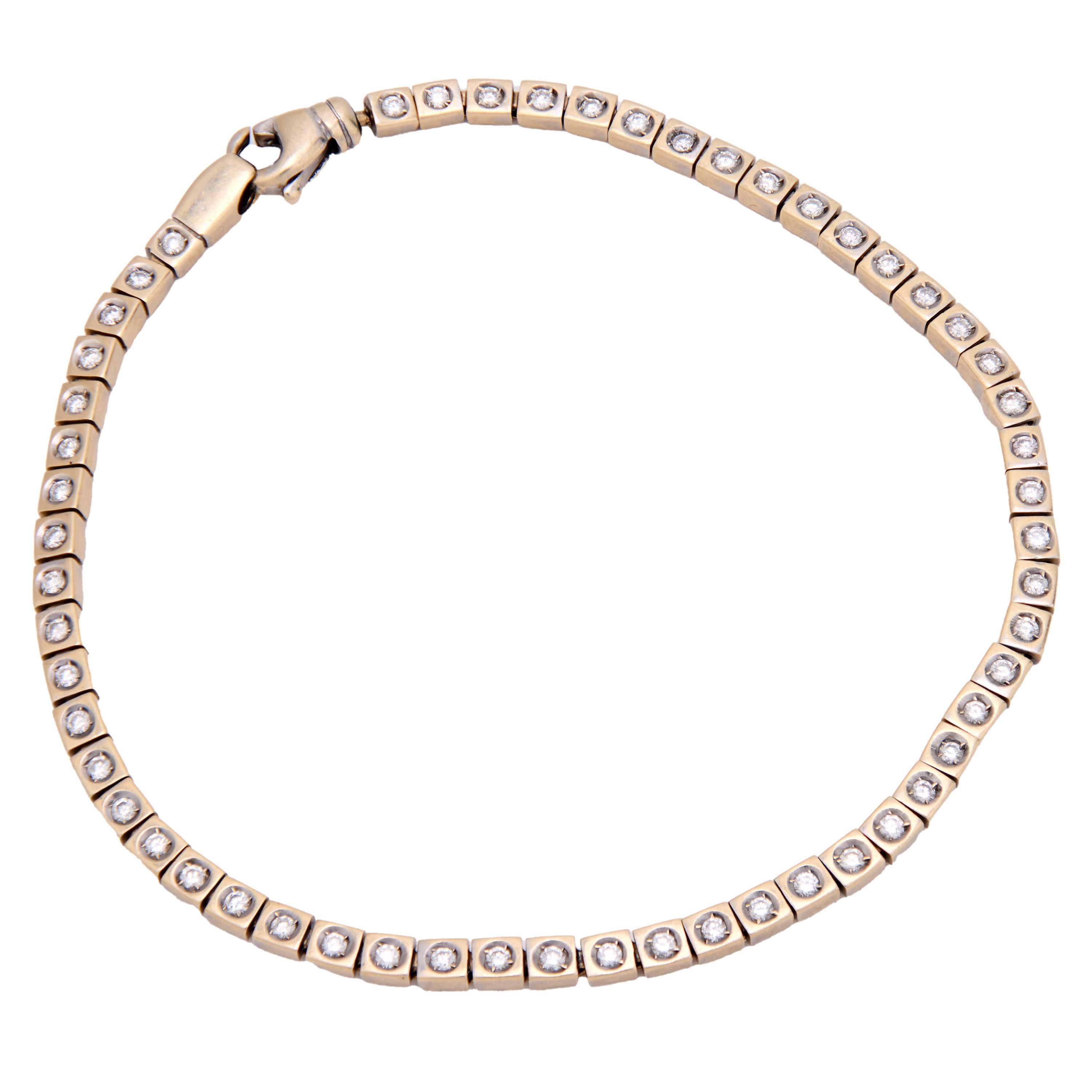 French vintage diamond 18k white gold tennis bracelet