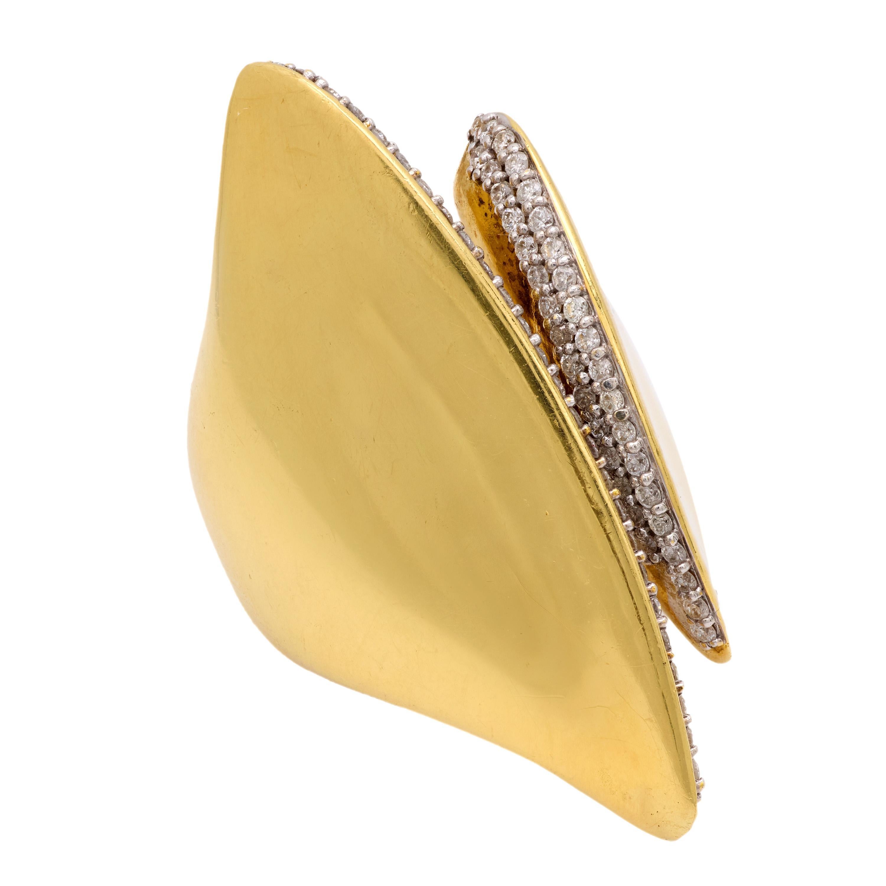 Bague de cocktail en or jaune 18k, diamant vintage français Bon état - En vente à Beverly Hills, CA