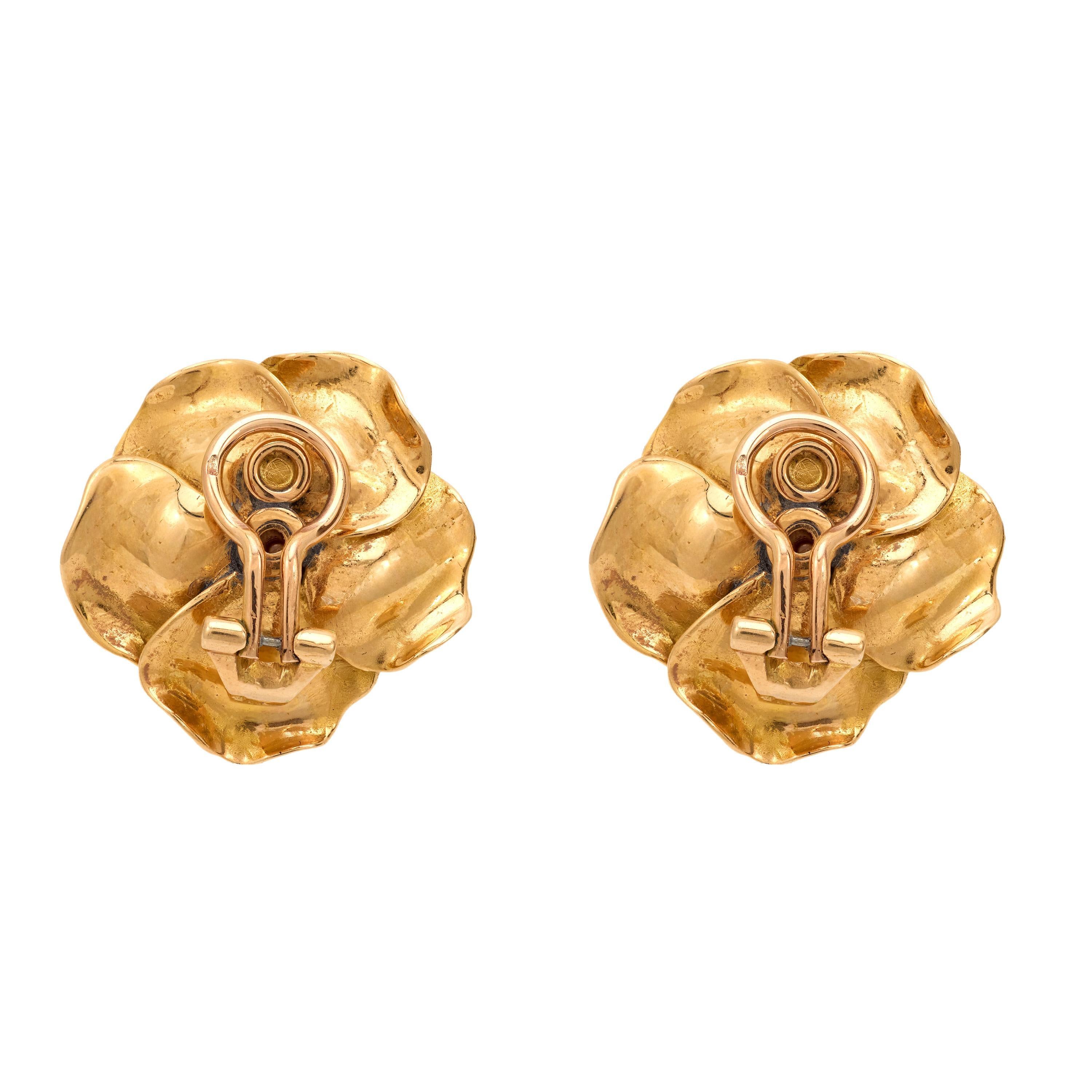 Französische Vintage-Diamant-Ohrringe aus 18k Gelbgold mit Rosenblüten (Moderne) im Angebot