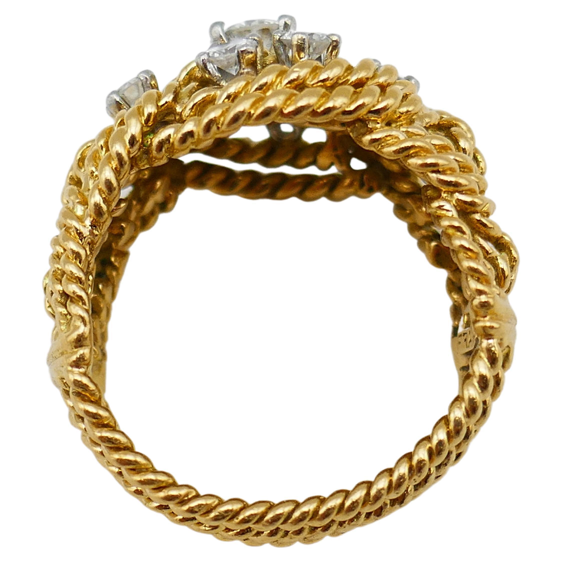 Gold geflochtener Seilring im Vintage-Stil mit Diamanten 1