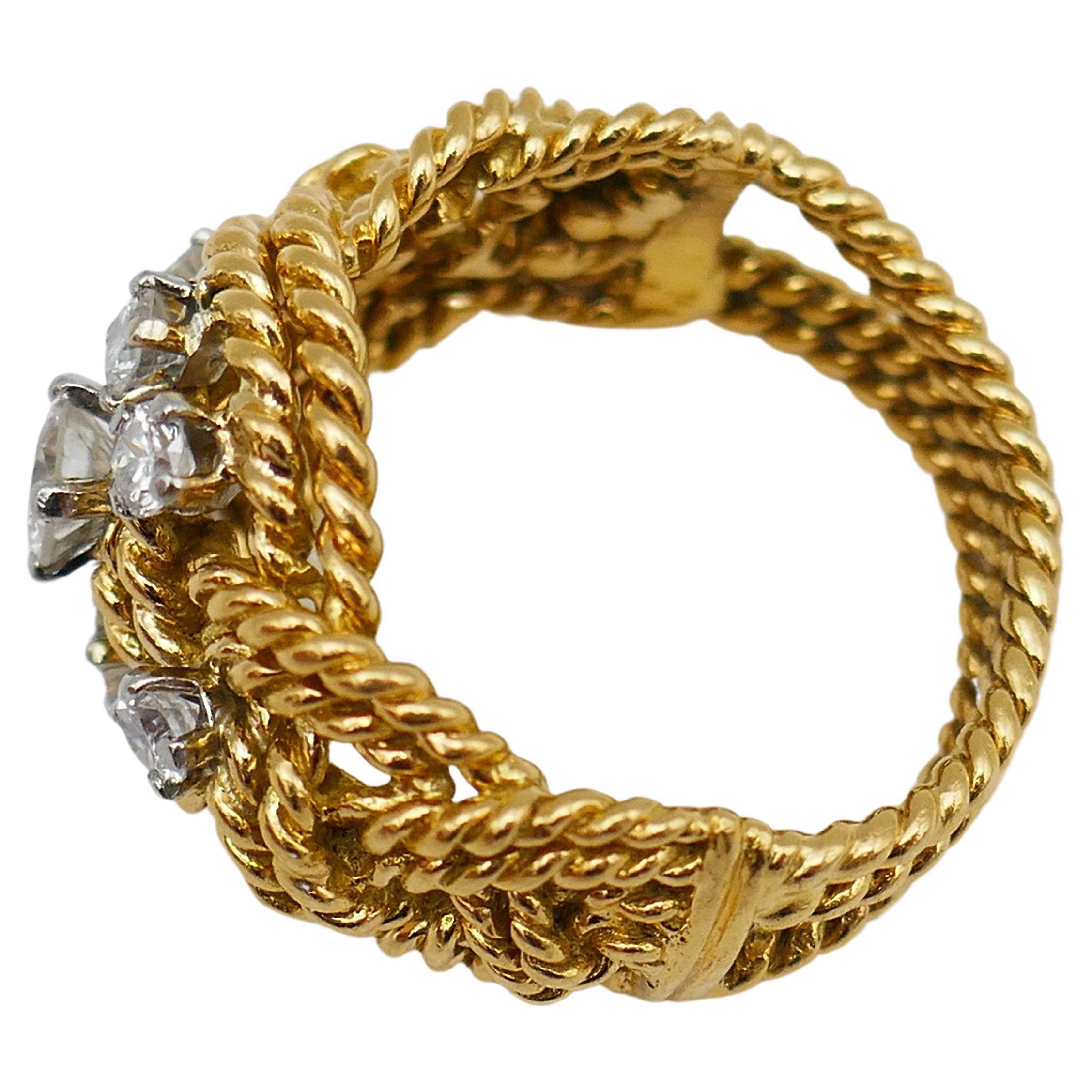 Gold geflochtener Seilring im Vintage-Stil mit Diamanten 3