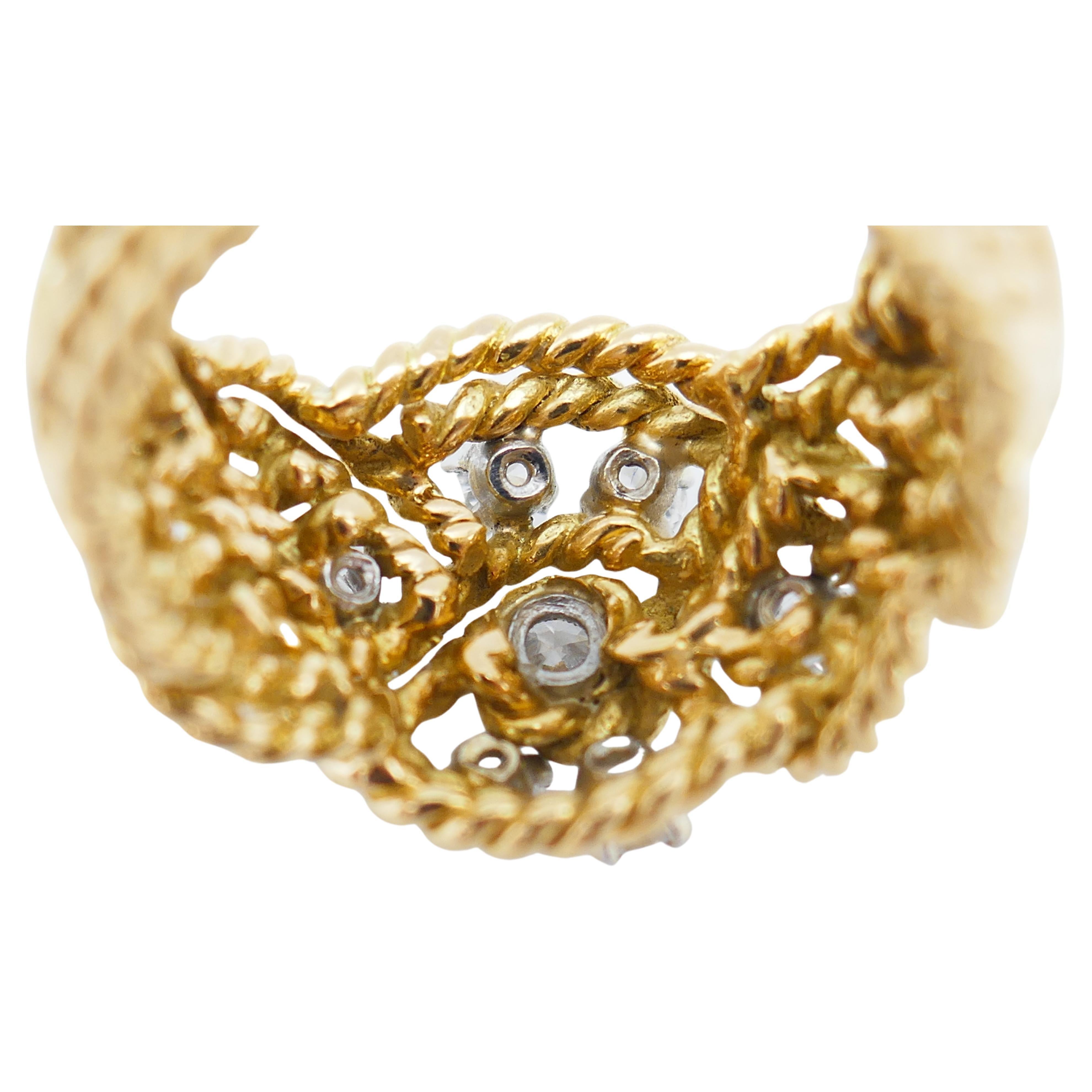 Gold geflochtener Seilring im Vintage-Stil mit Diamanten 4
