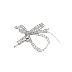 French Vintage Diamond Platinum Ribbon Brooch, Circa 1950's