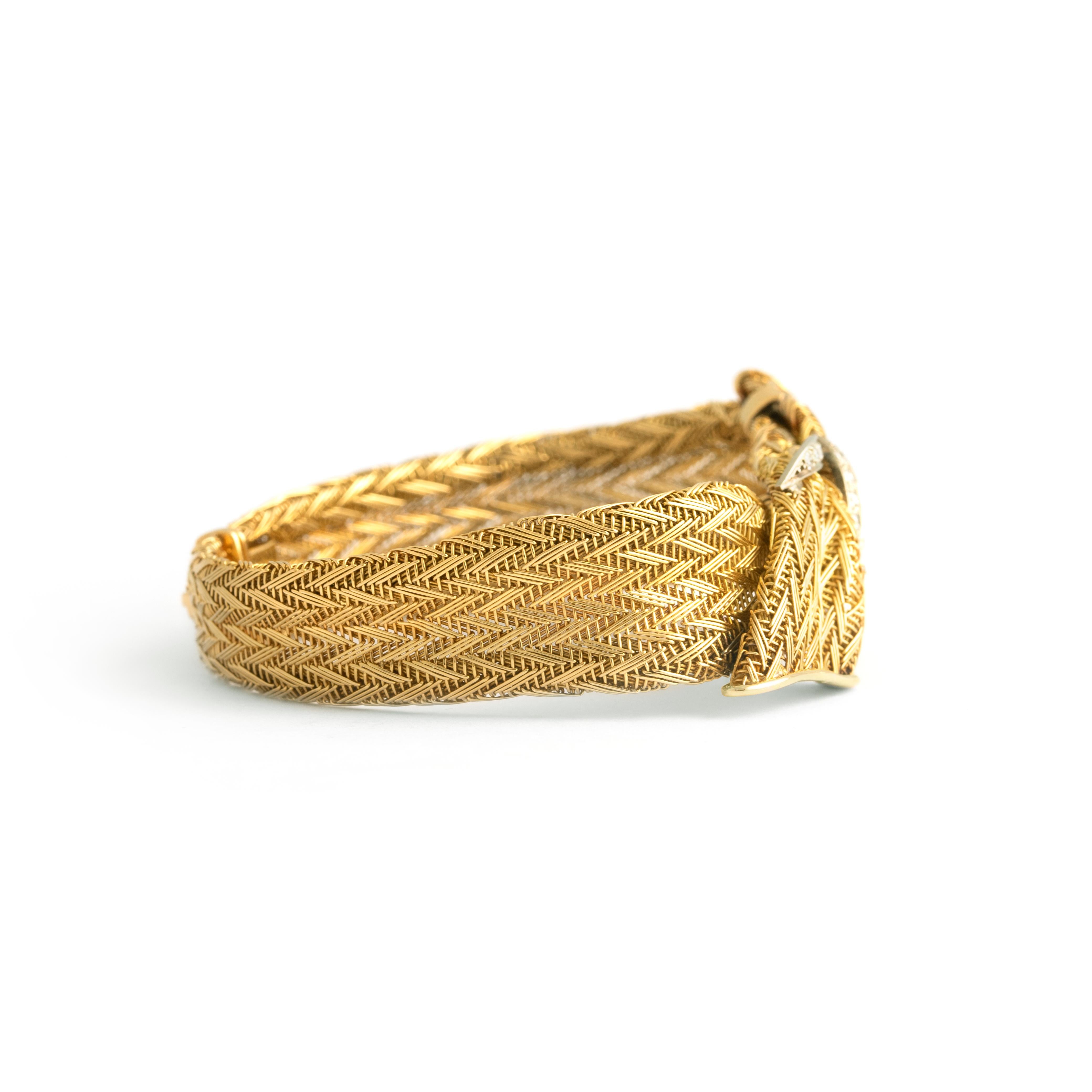 Retro French Vintage Diamond Yellow Gold 18K Bracelet 1960S For Sale