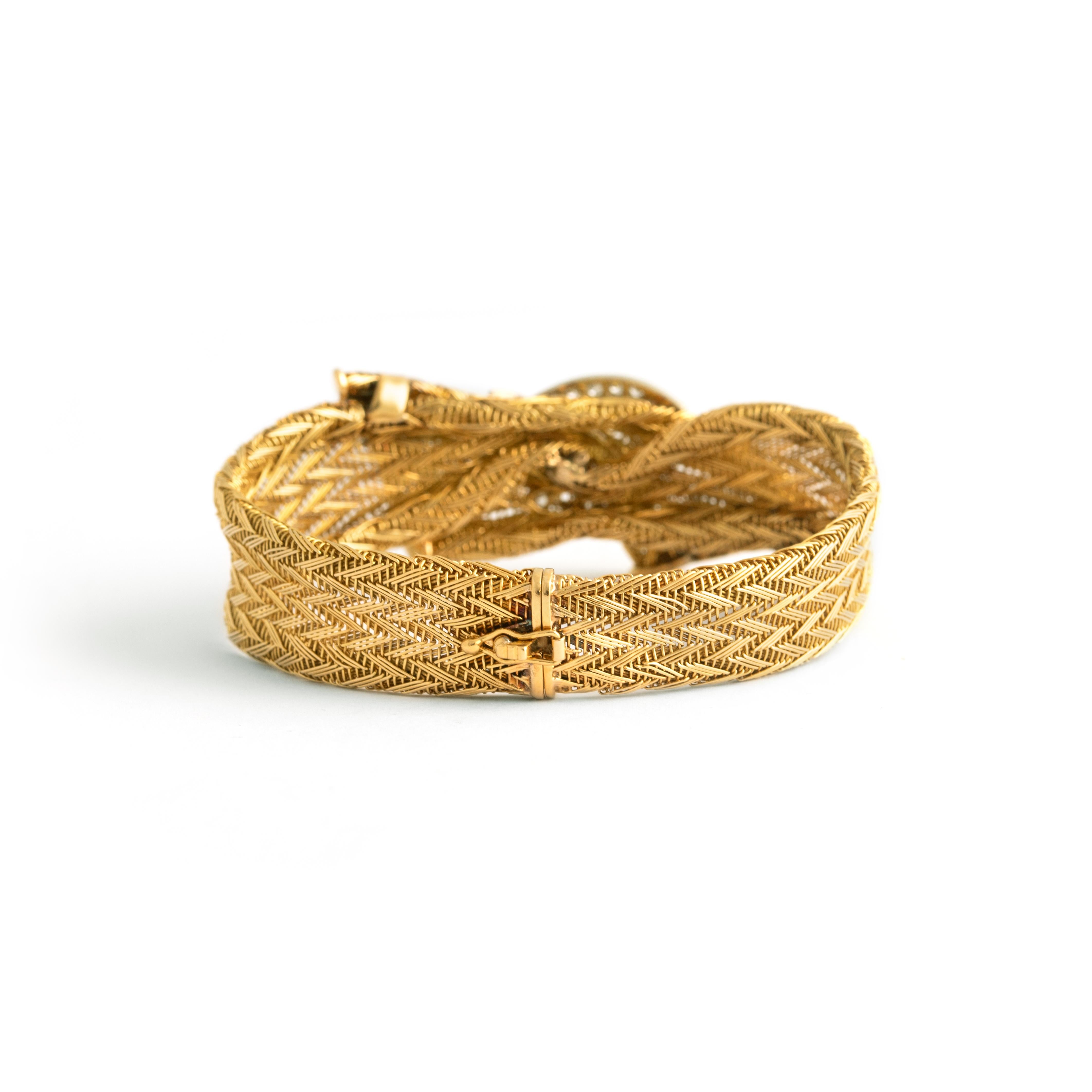 Round Cut French Vintage Diamond Yellow Gold 18K Bracelet 1960S For Sale
