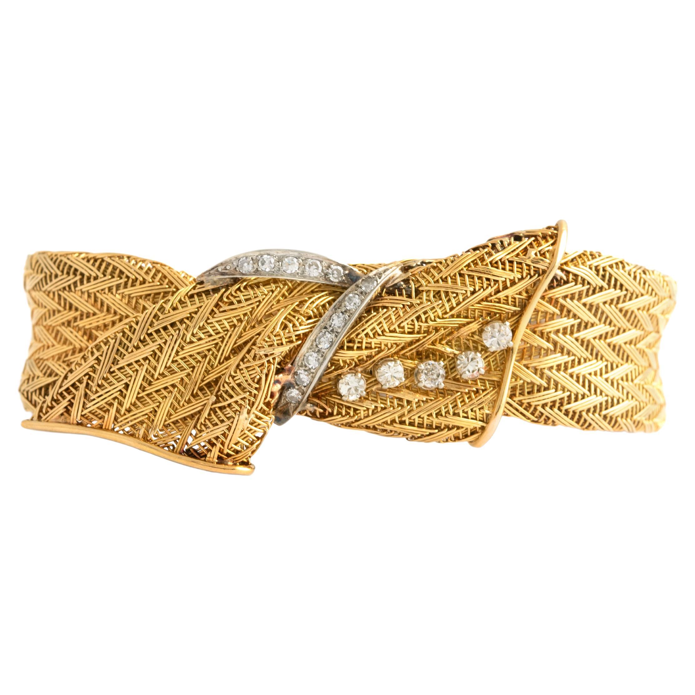 French Vintage Diamond Yellow Gold 18K Bracelet 1960S For Sale