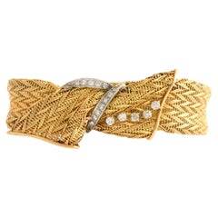 French Retro Diamond Yellow Gold 18K Bracelet 1960S