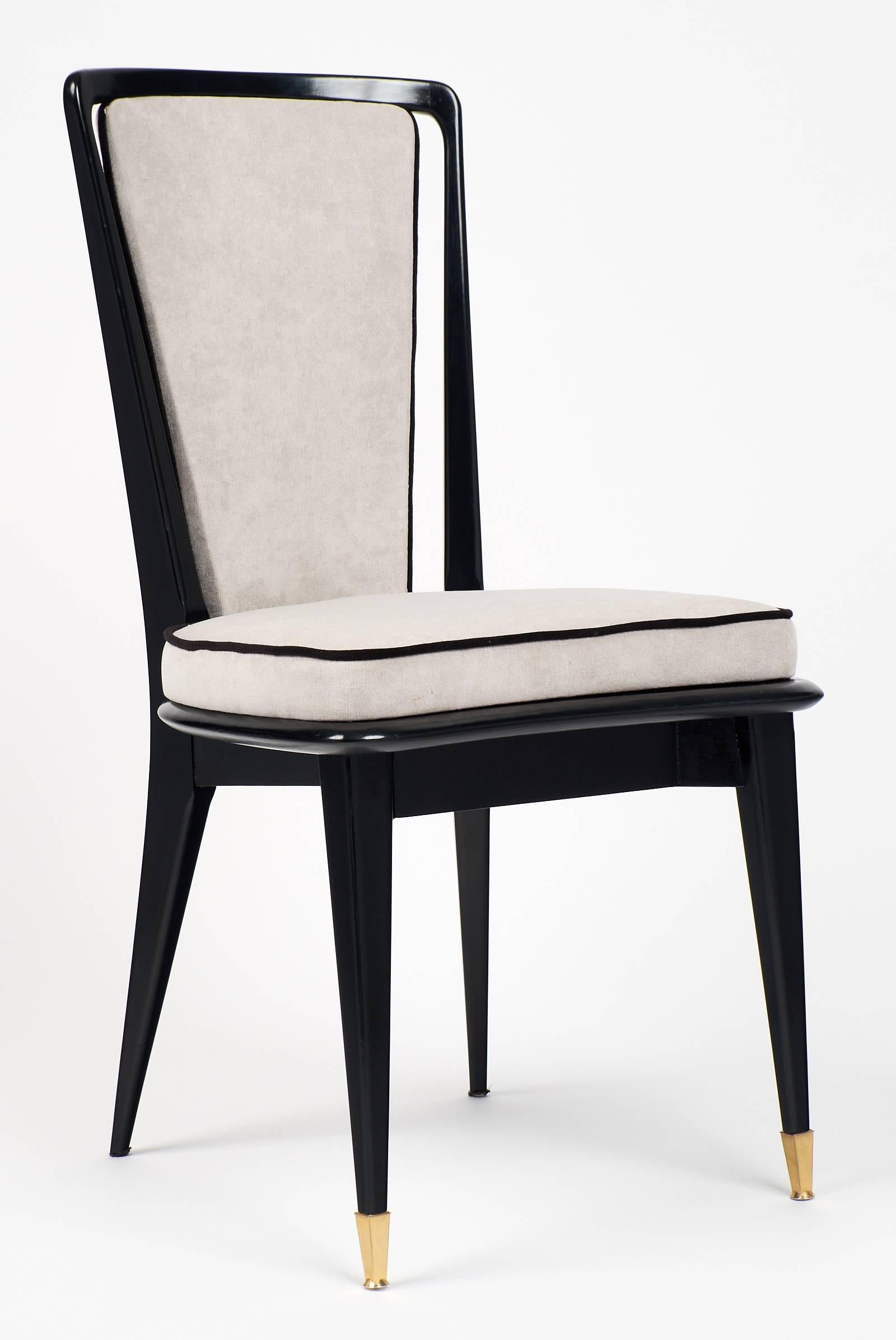 Mid-Century Modern French Vintage Dining Chairs with Ebonized Wood Frames
