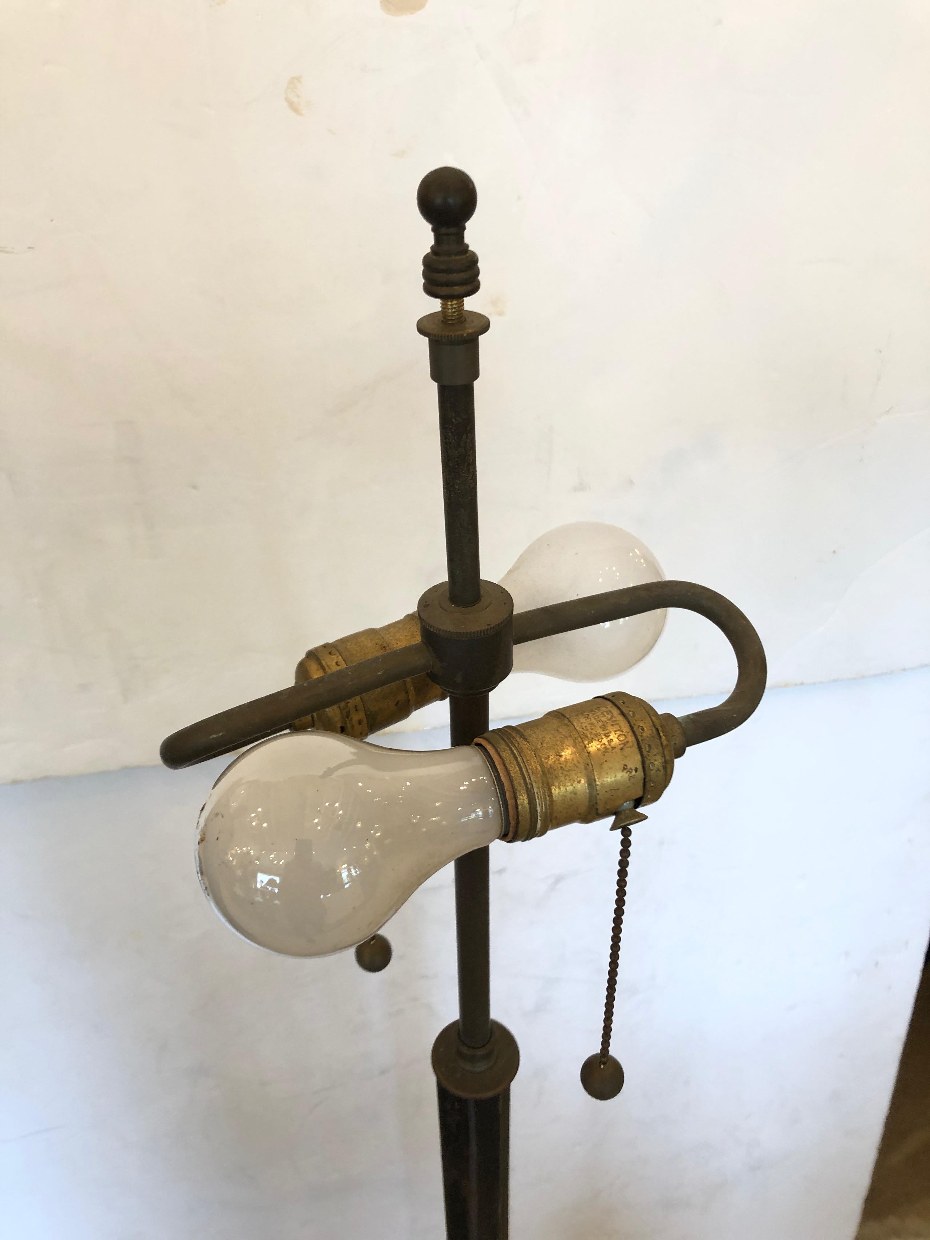 French Vintage Directoire Steel Floor Lamp with Feather Shade In Excellent Condition For Sale In Hopewell, NJ