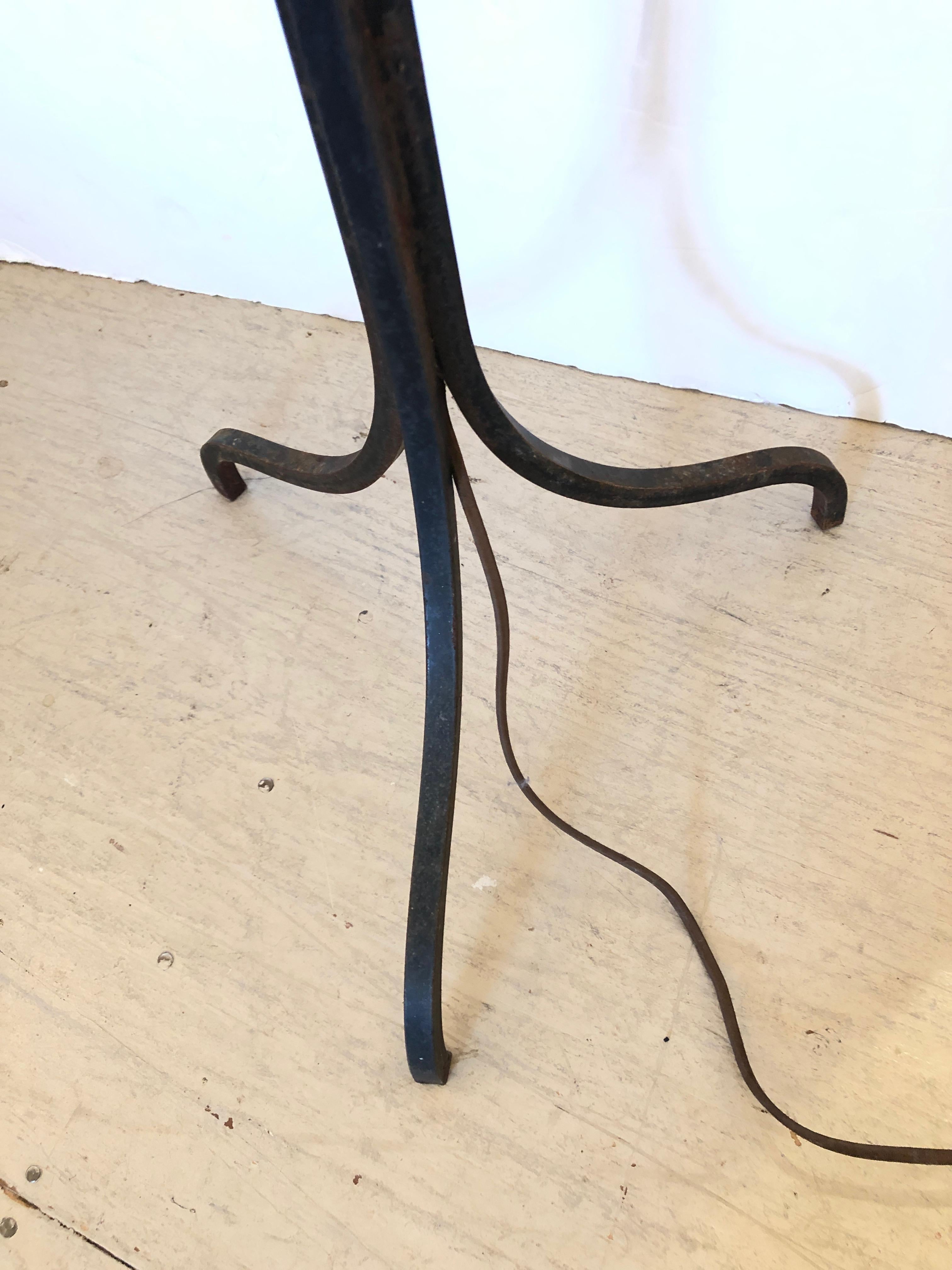 Early 20th Century French Vintage Directoire Steel Floor Lamp with Feather Shade For Sale
