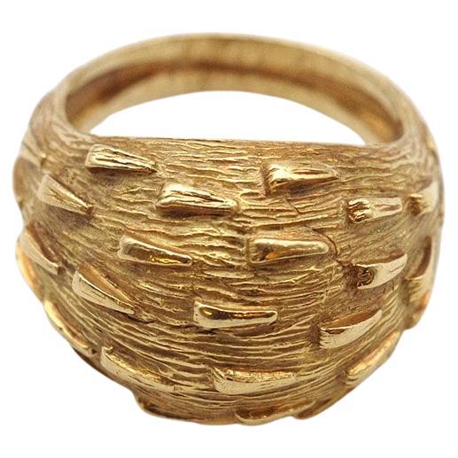 Bague dôme vintage en or 18 carats, bague en or, bague en or texturé
