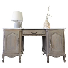 French Vintage Double Partners Desk with Marble