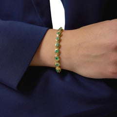 French vintage emerald diamond 18k yellow gold bracelet