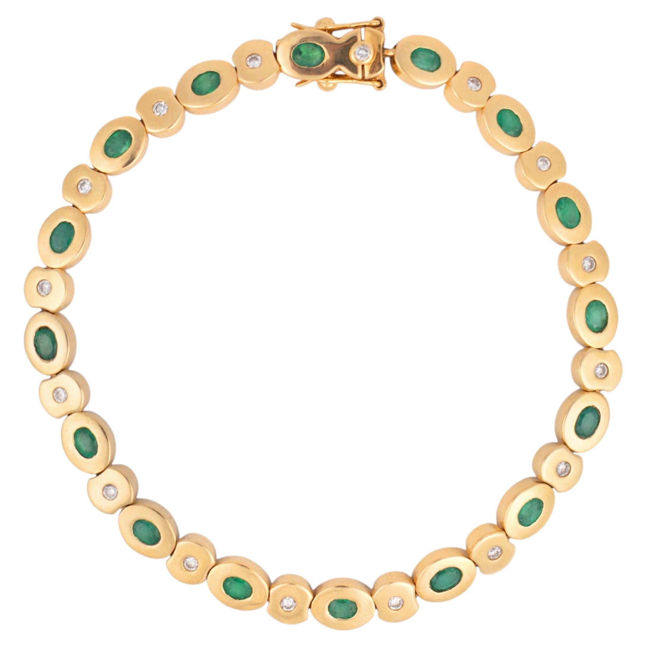 Bracciale vintage francese con smeraldo e diamante in oro giallo 18 carati