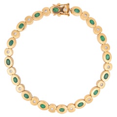 French vintage emerald diamond 18k yellow gold bracelet