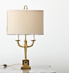 French Vintage Empire Brass Double Arm Table Lamp