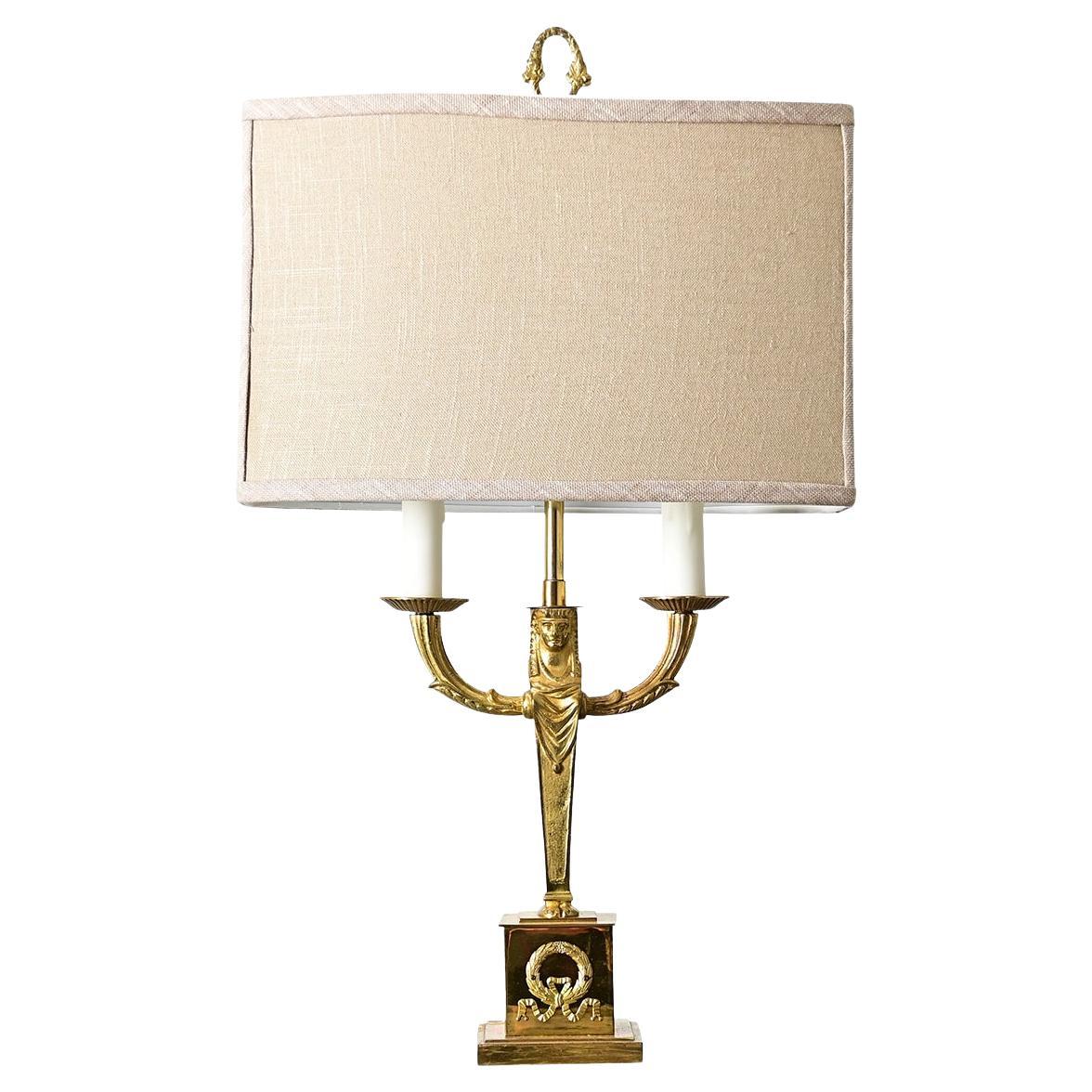 French Vintage Empire Brass Double Arm Table Lamp