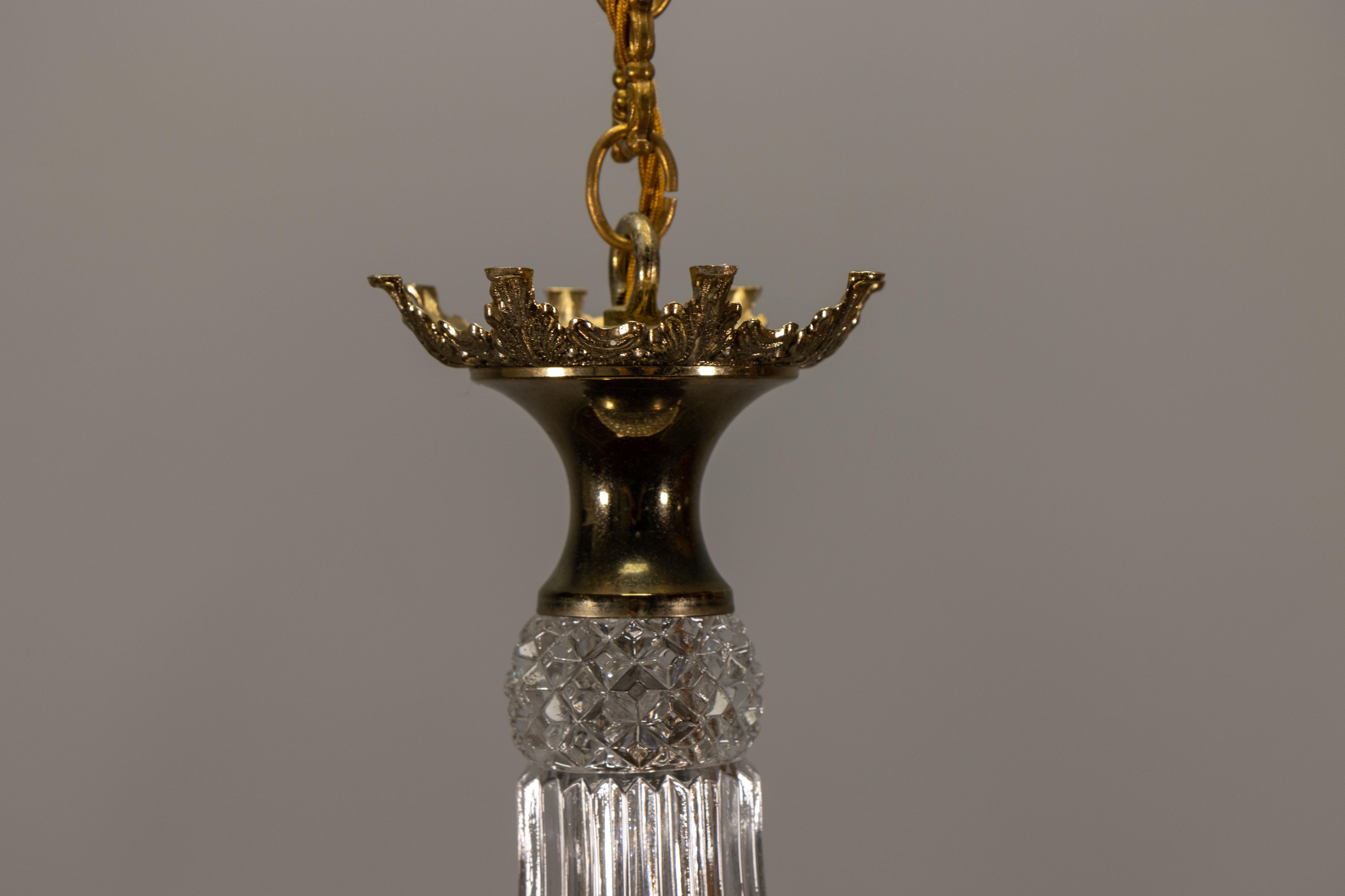 French Vintage Empire Style Crystal Basket Pendant Chandelier in Brass and Glass For Sale 12