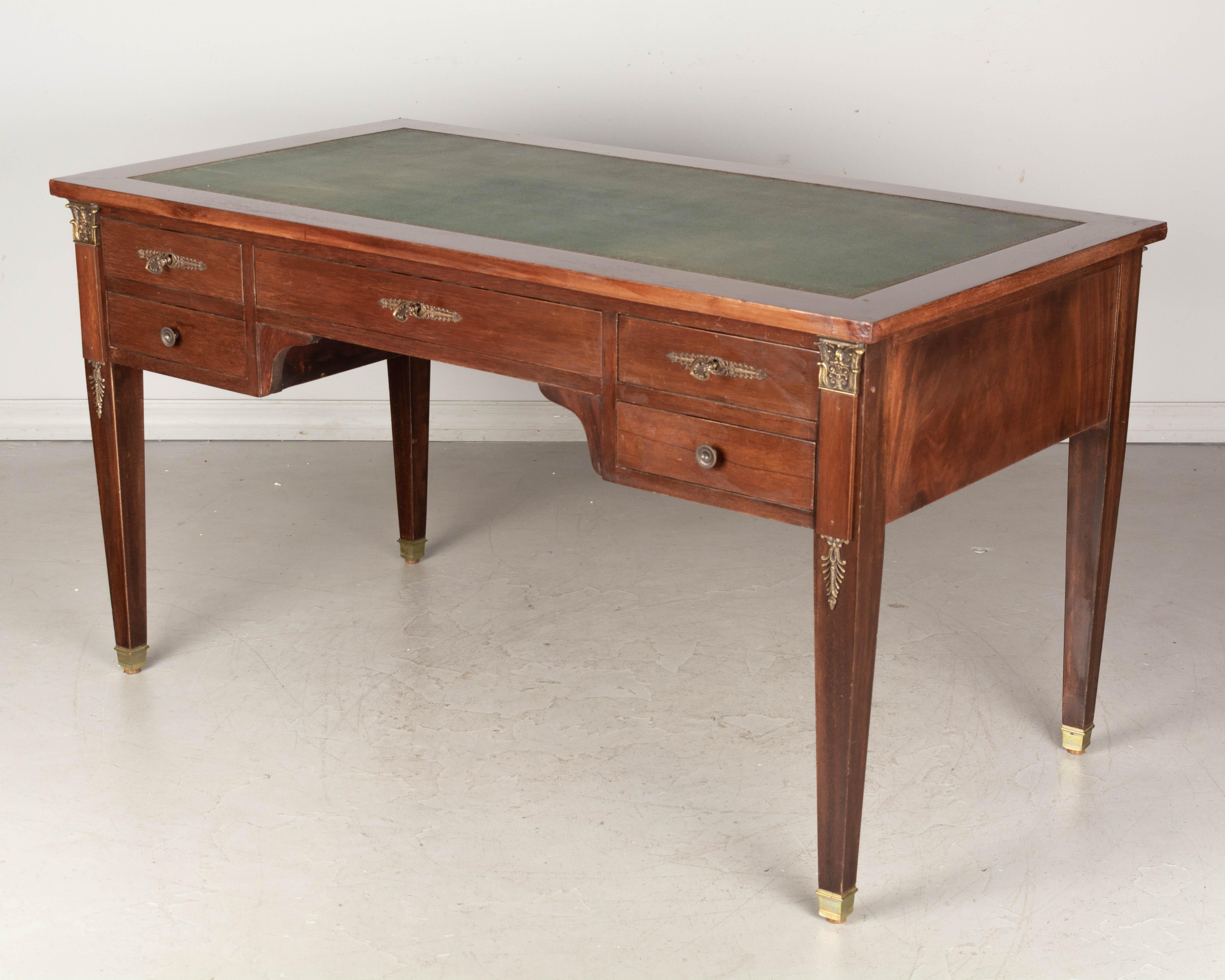 Veneer French Vintage Empire Style Mahogany Desk or Bureau Plat