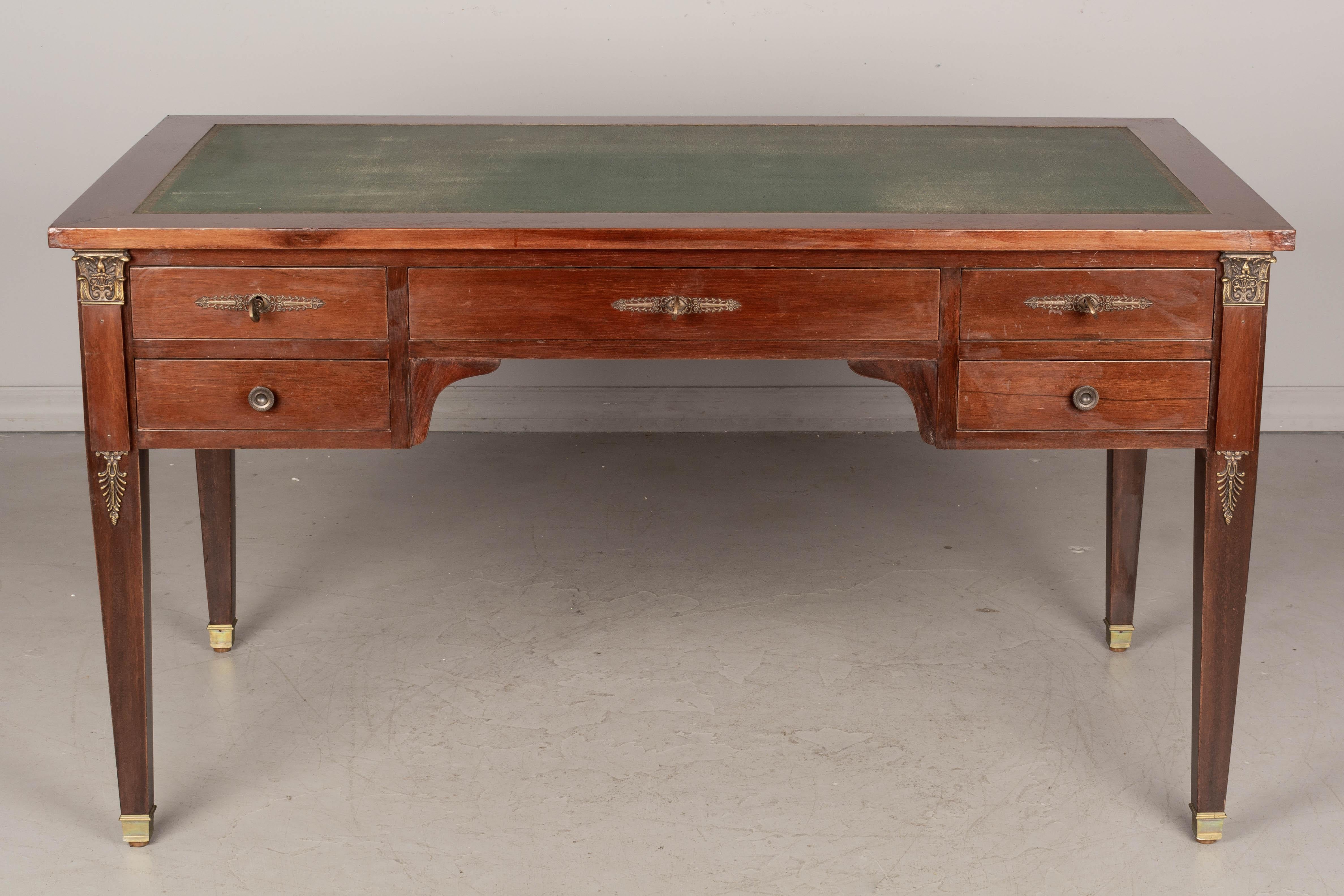 French Vintage Empire Style Mahogany Desk or Bureau Plat In Good Condition In Winter Park, FL