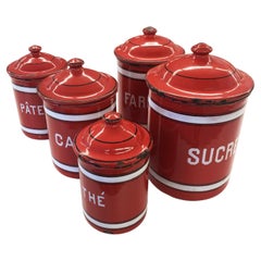 French Vintage Enamel Nesting Canisters, Set of 5