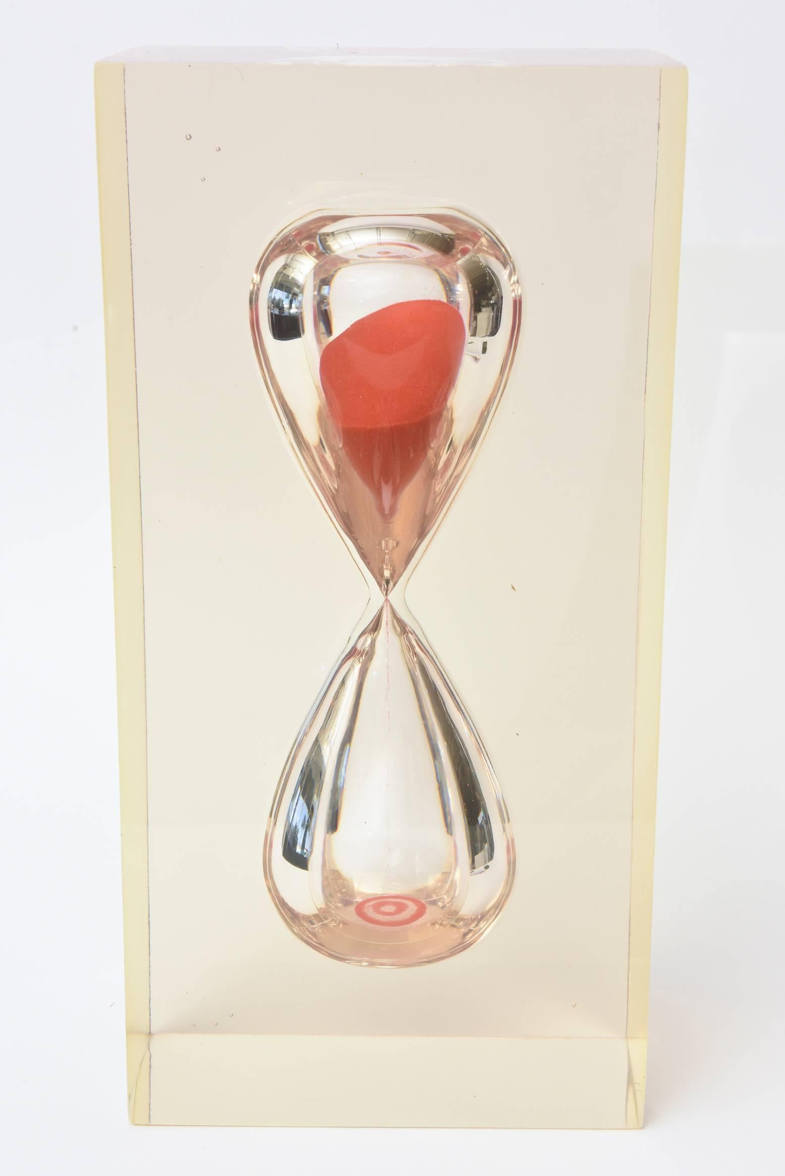 Late 20th Century French Vintage Encased Monumental Hourglass Lucite Sculpture