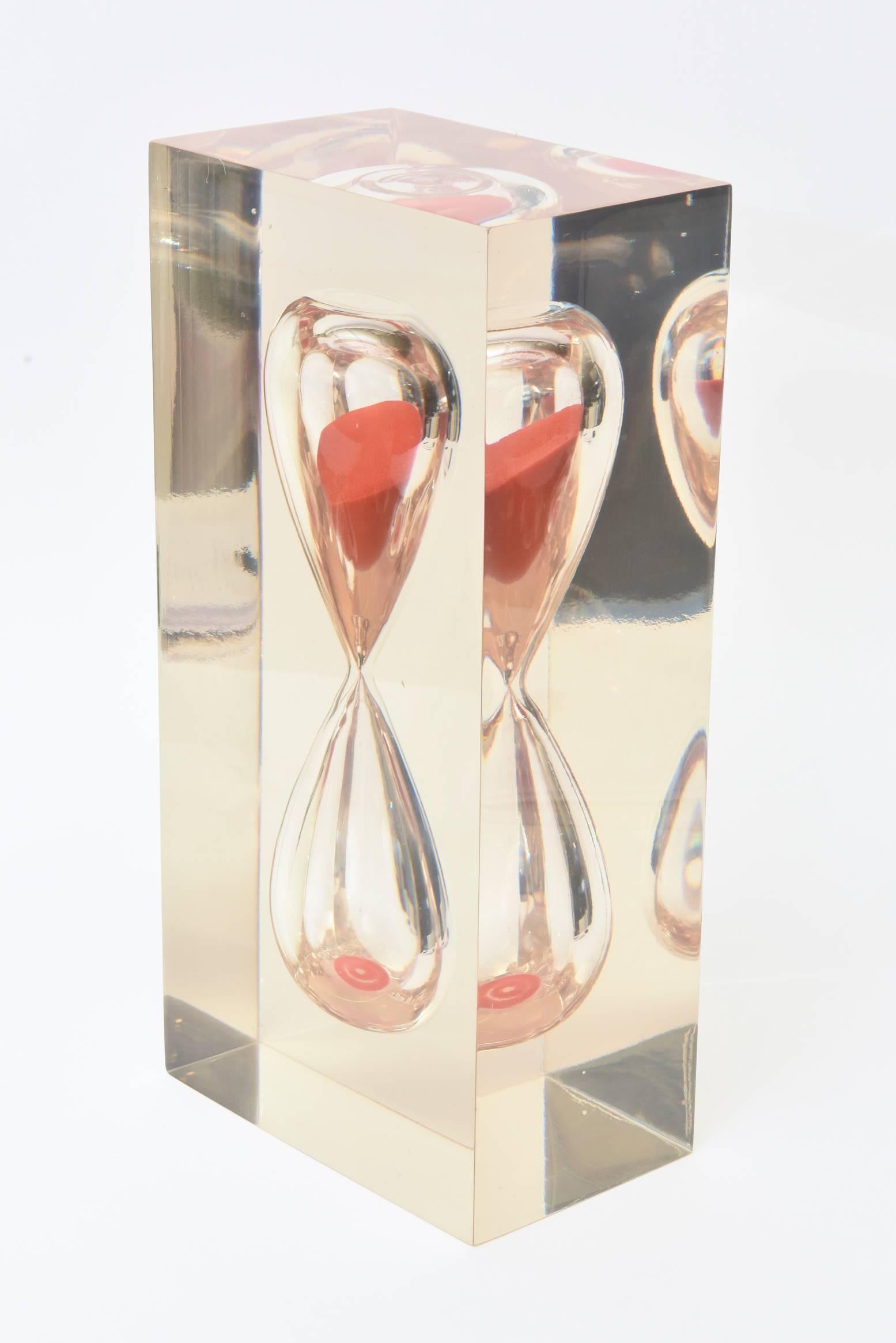 French Vintage Encased Monumental Hourglass Lucite Sculpture 2