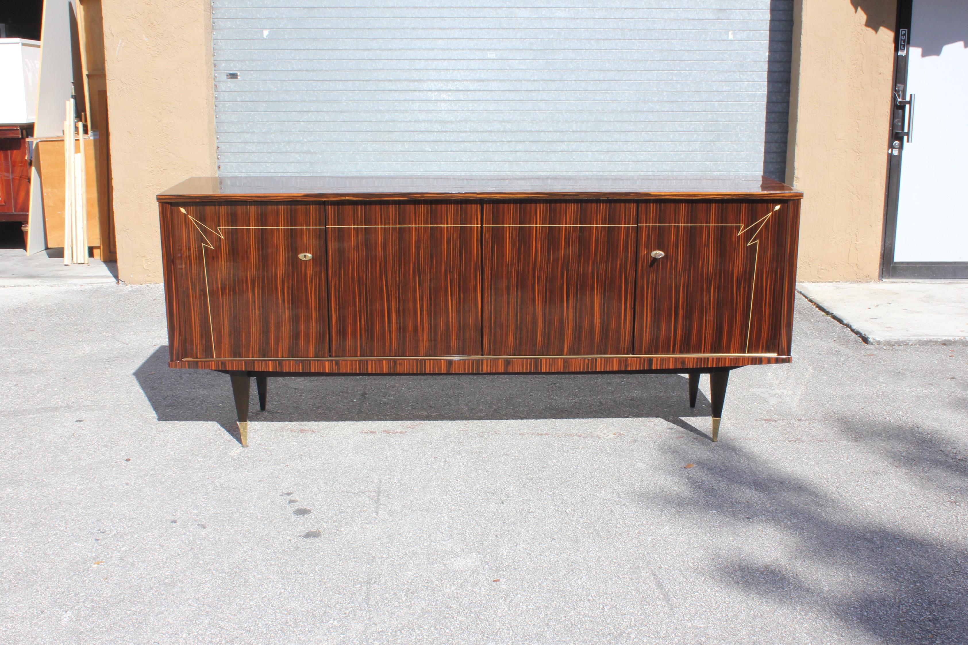 Brass French Vintage Exotic Macassar Ebony Sideboard or Buffet, circa 1940s