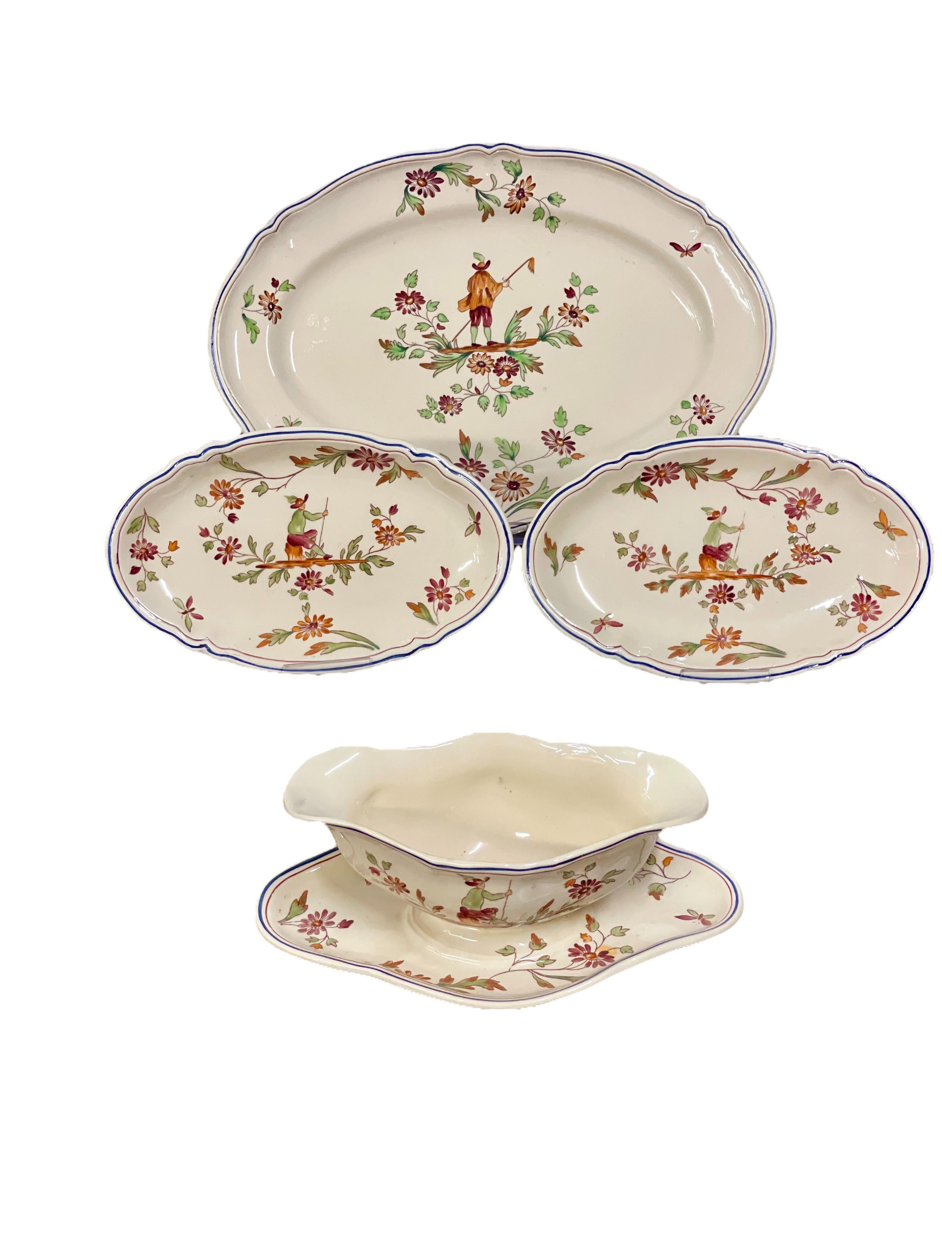 20th Century Moustiers by Longchamp French Faience Dinner Service for 12  For Sale