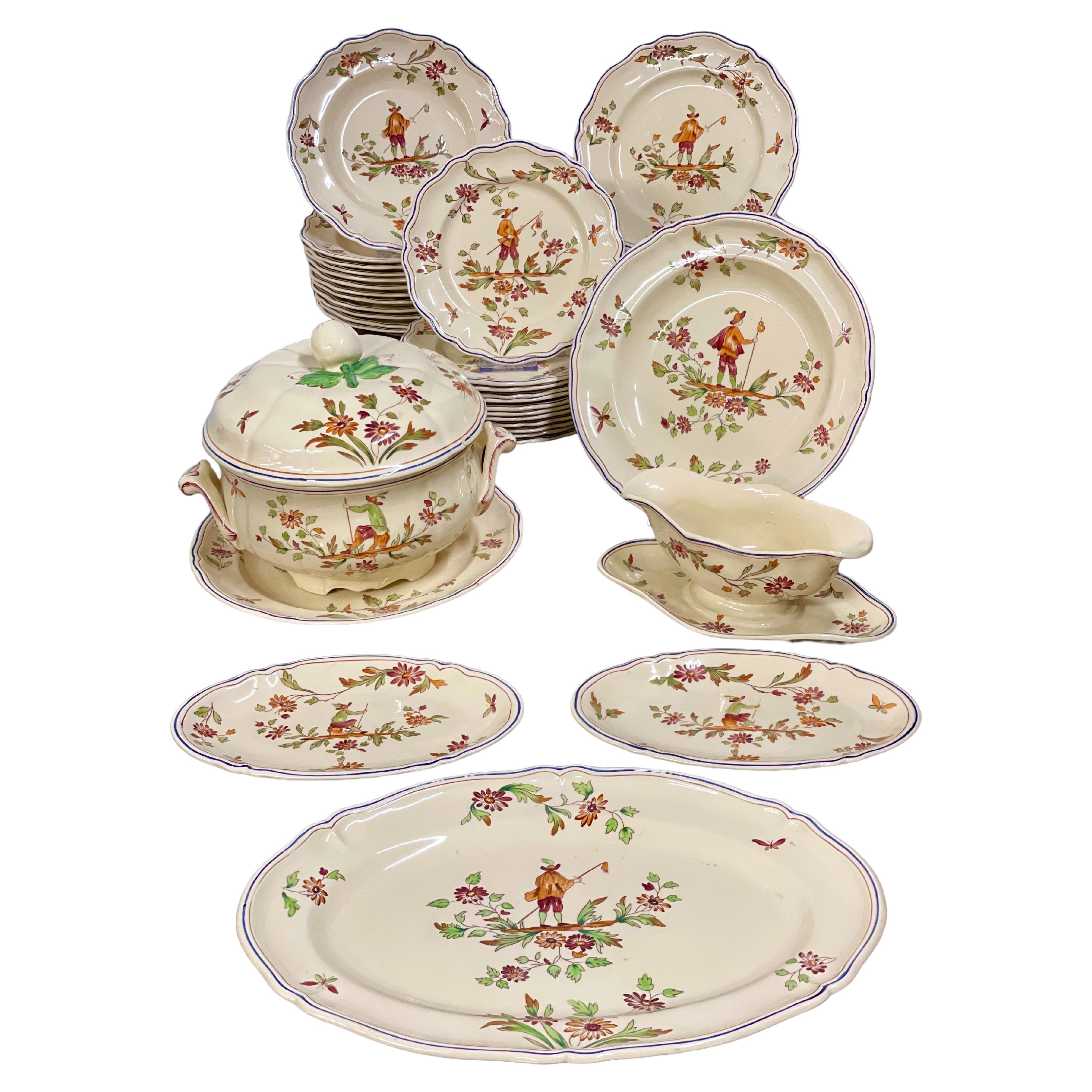 Moustiers by Longchamp French Faience Dinner Service for 12  For Sale