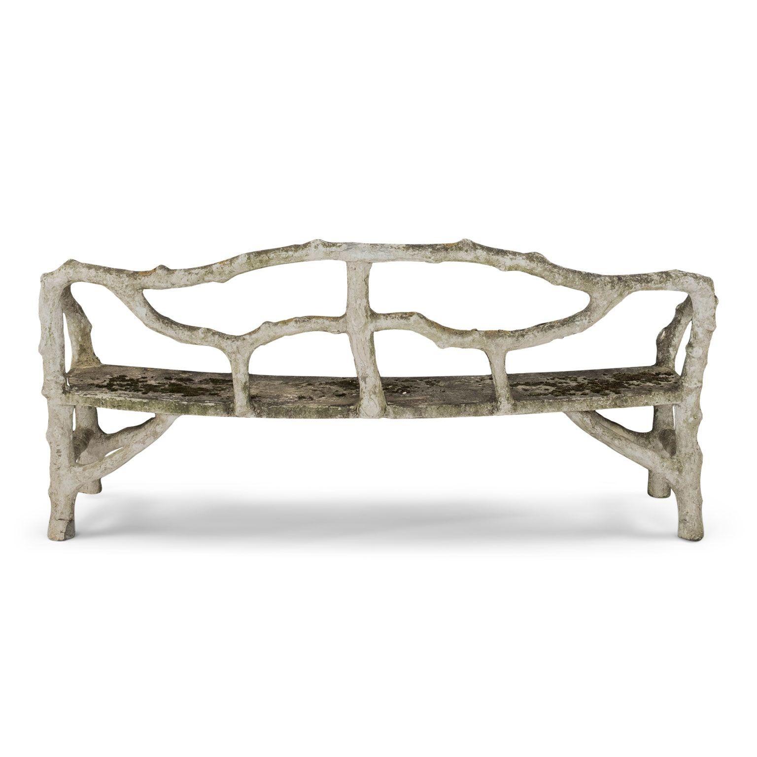 French Vintage Faux Bois Curved Bench 4