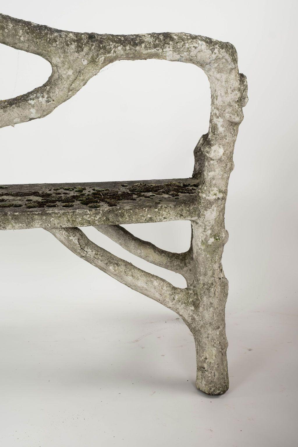 French Vintage Faux Bois Curved Bench 8