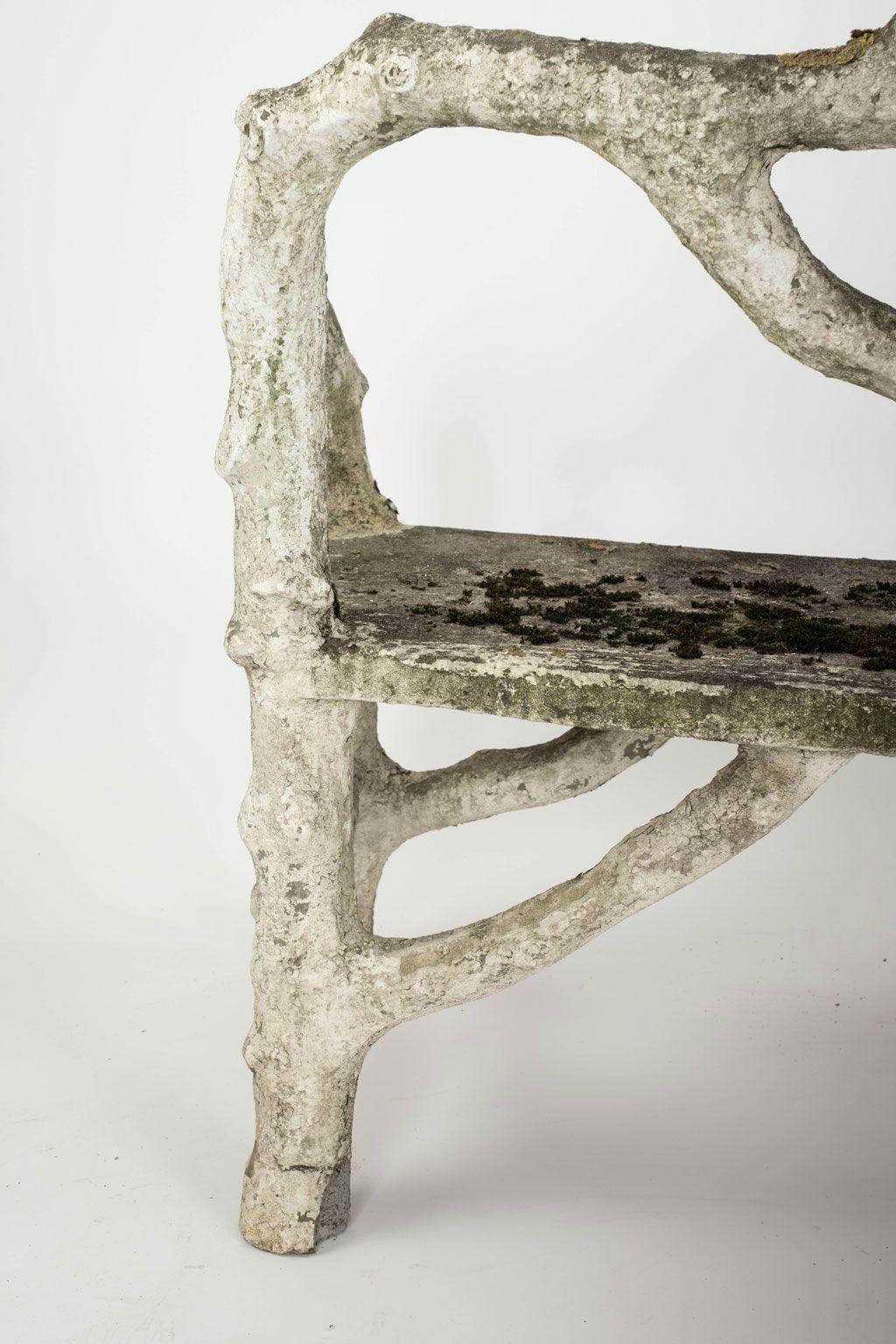 Hand-Crafted French Vintage Faux Bois Curved Bench