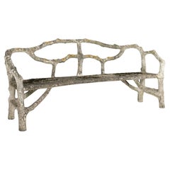 French Vintage Faux Bois Curved Bench