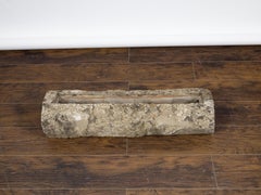 French Vintage Faux Bois Tree Stump Shaped Planter with Weathered Patina