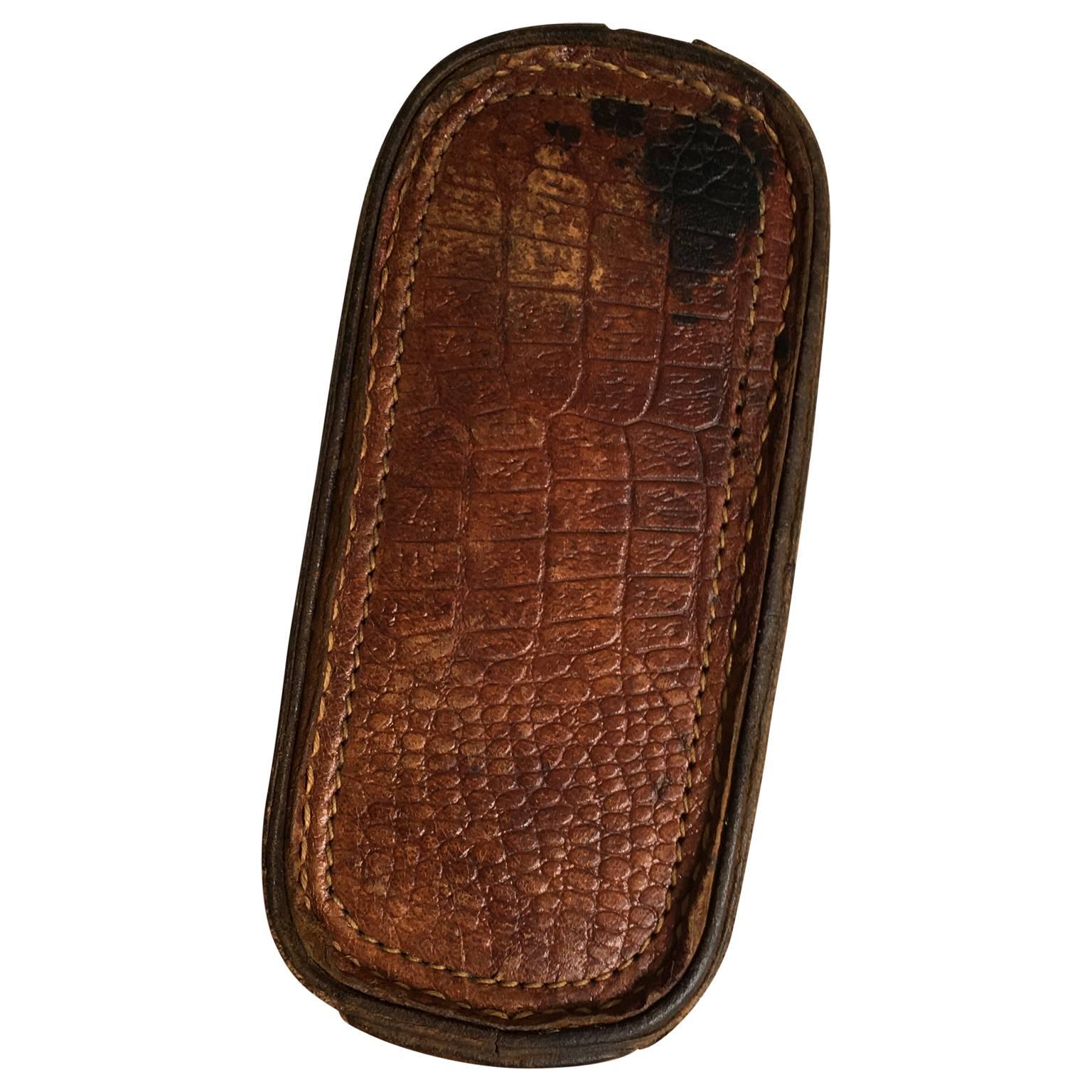 20th Century French Vintage Faux Croc Leather Leg Of Mutton Gun Case, “Manufacture Francaise” For Sale