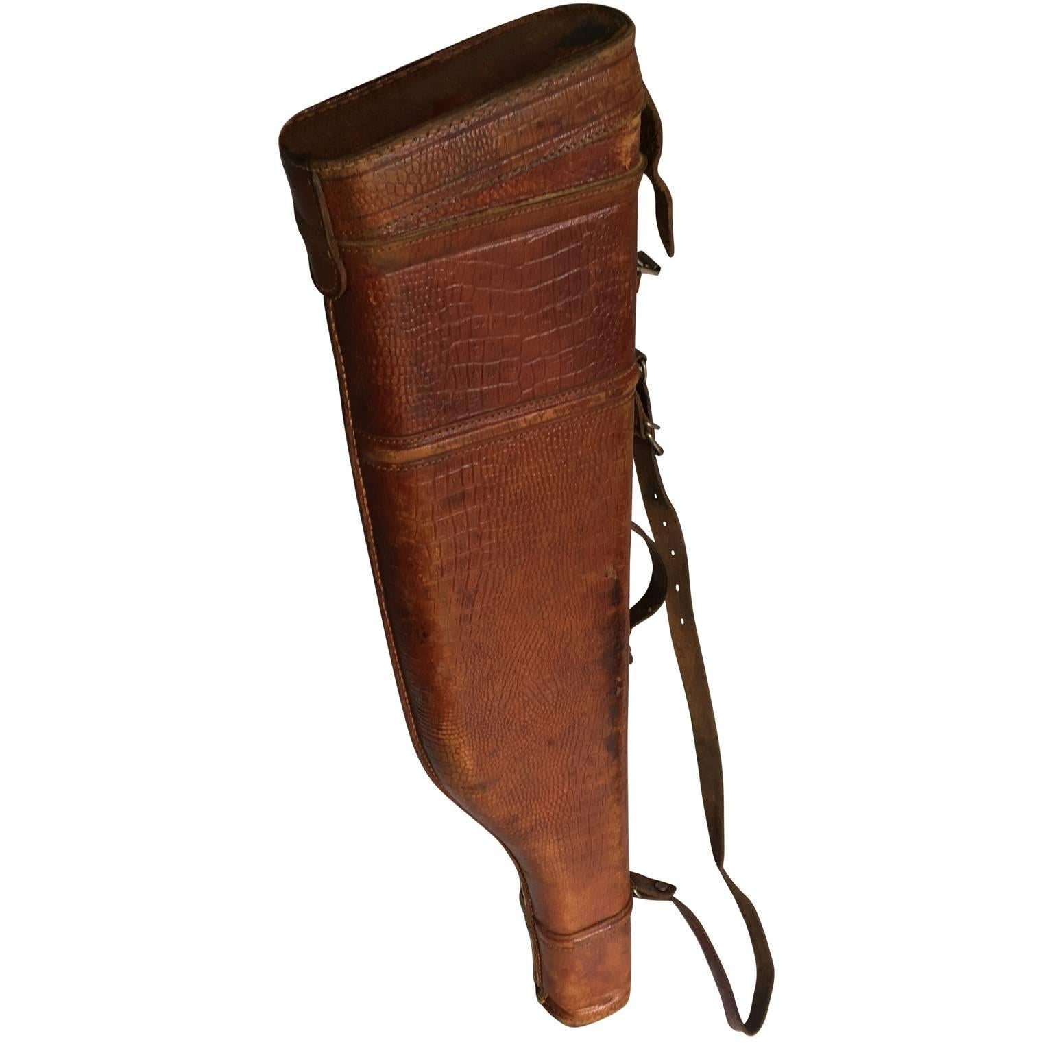French Vintage Faux Croc Leather Leg Of Mutton Gun Case, “Manufacture Francaise” For Sale