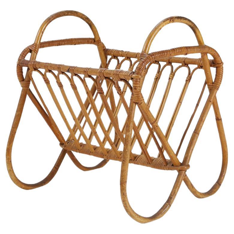 French Vintage fifties rattan magazine rack