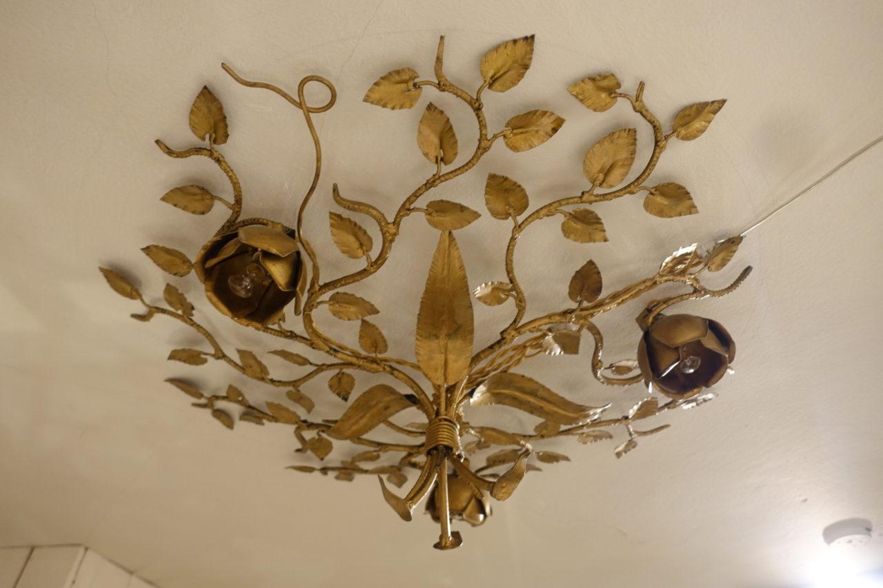 French Vintage Fil de Fer Gilt Ceiling or Wall Lamp 1